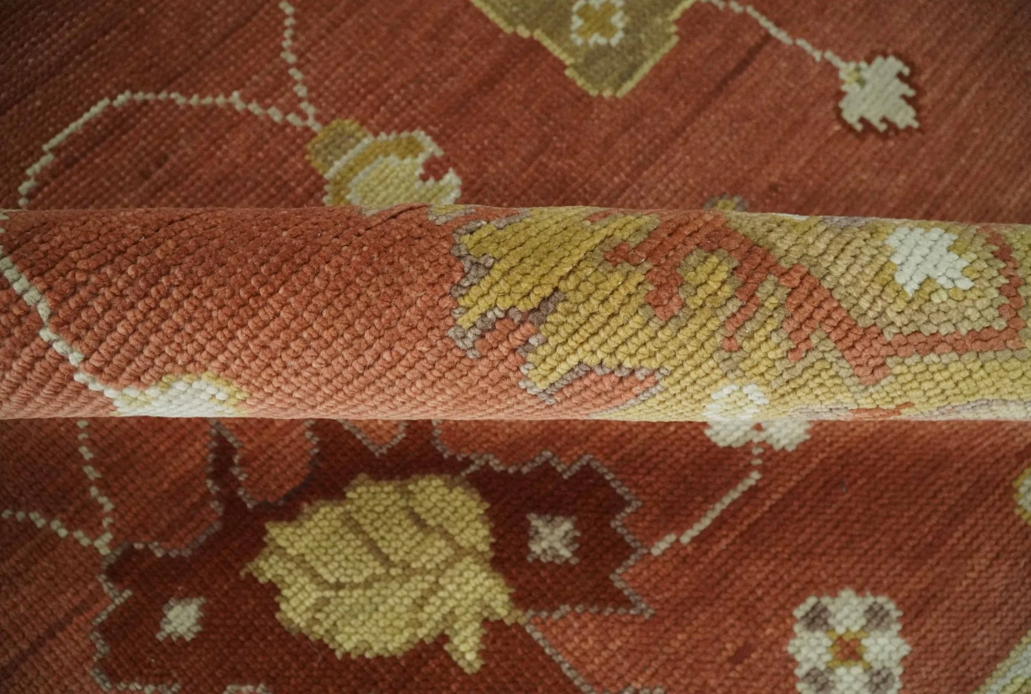 Custom Made Rust, Ivory and Beige Hand Knotted Traditional Oushak Multi Size Wool Area Rug - Image 8