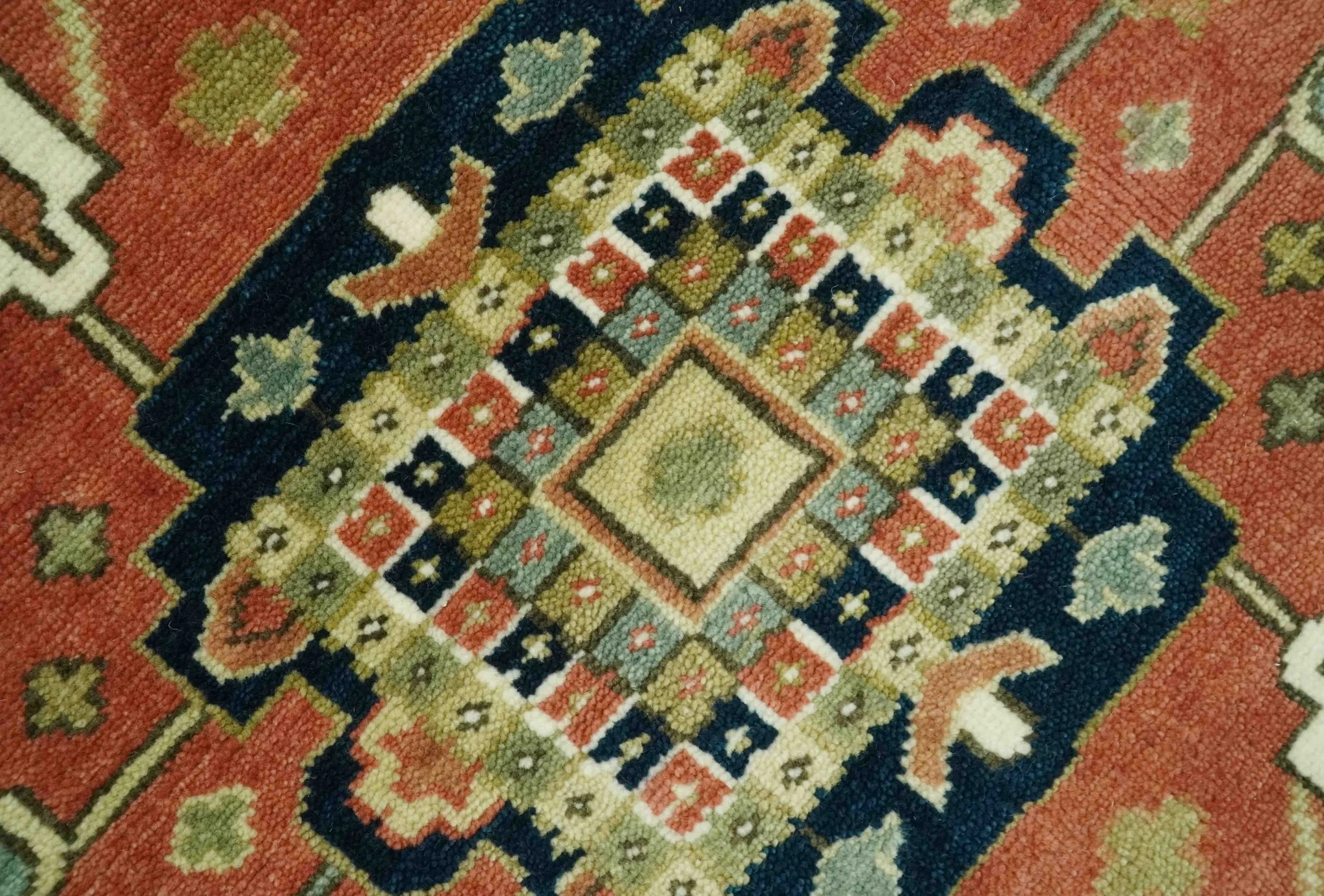 9x12 Rust, Ivory and Blue fine Hand Knotted Traditional Heriz wool area rug - Image 4