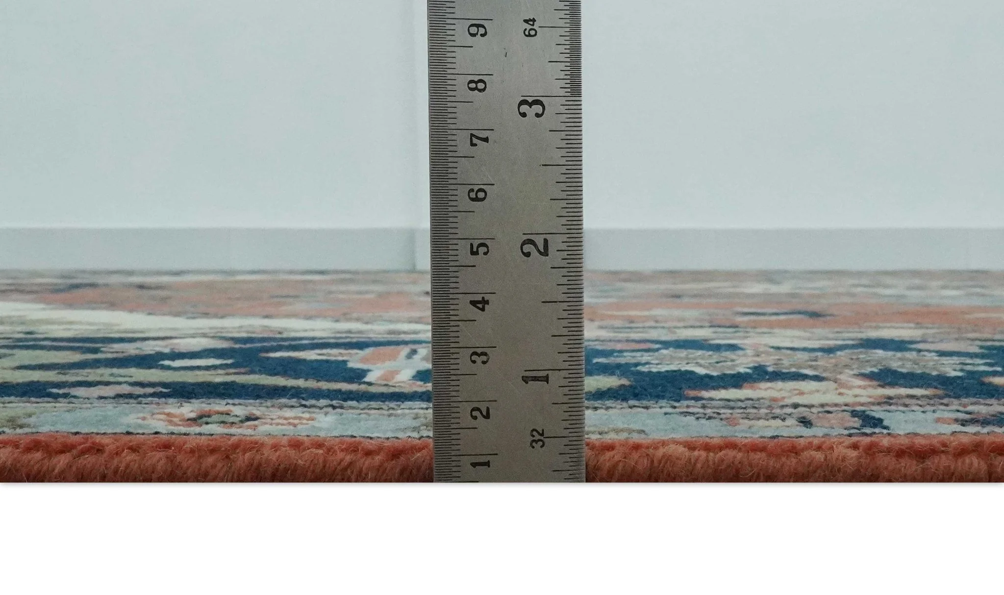 Rust, Ivory and Blue Fine Hand Knotted Traditional Heriz 9x12 wool area rug - Image 8