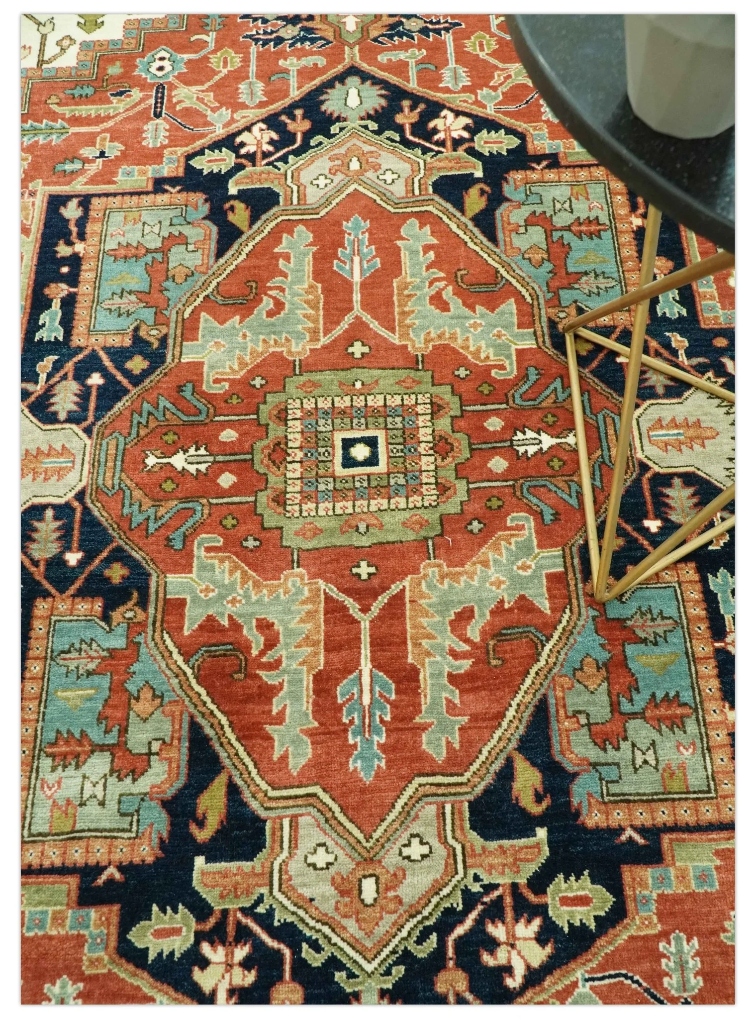 Traditional Heriz Rust, Ivory and Blue 8x10 fine Hand Knotted wool area rug - Image 2