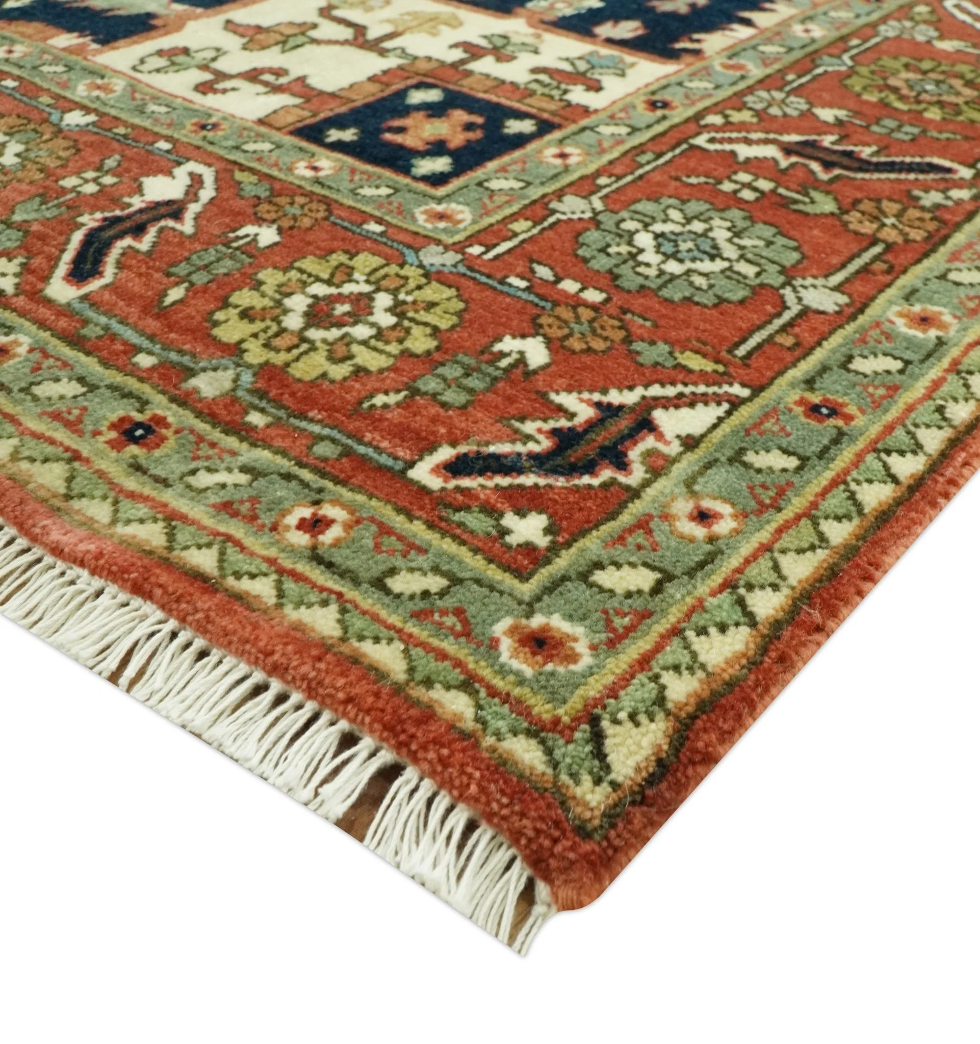 Traditional Heriz Rust, Ivory and Blue 8x10 fine Hand Knotted wool area rug - Image 5