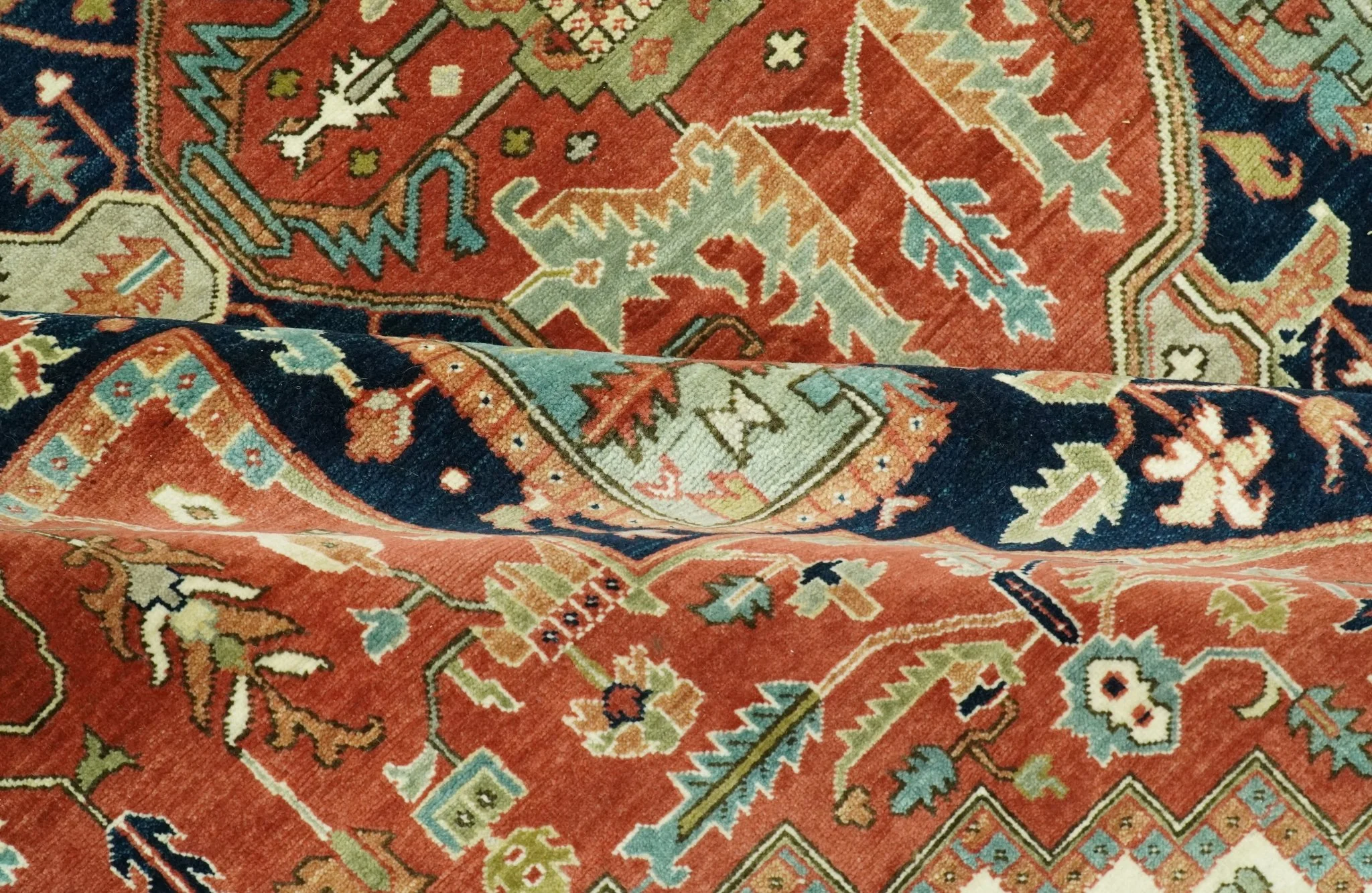 Traditional Heriz Rust, Ivory and Blue 8x10 fine Hand Knotted wool area rug - Image 6