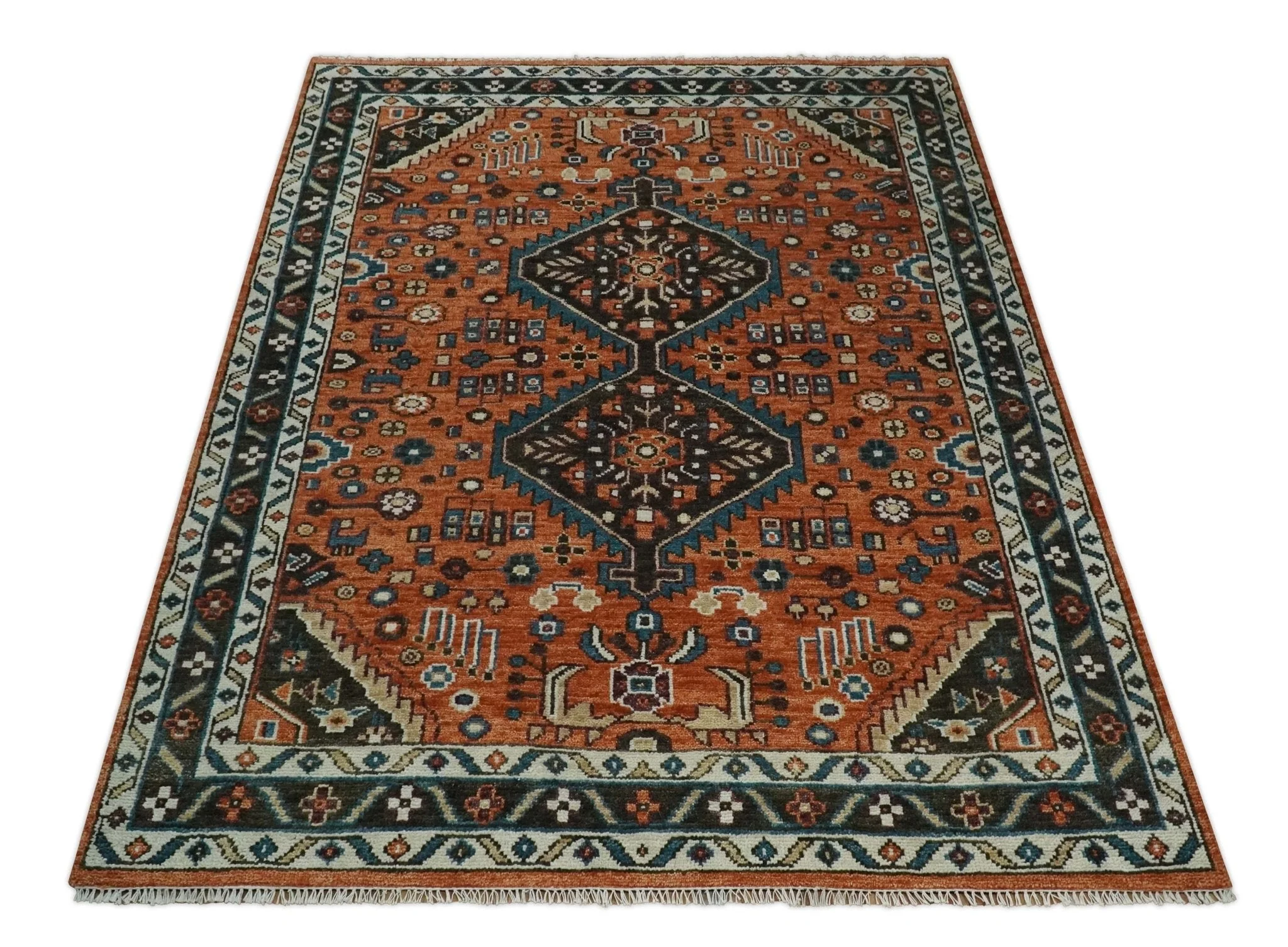 Ready to ship Rust, Ivory and Brown Oriental Traditional Area Rug - Image 10