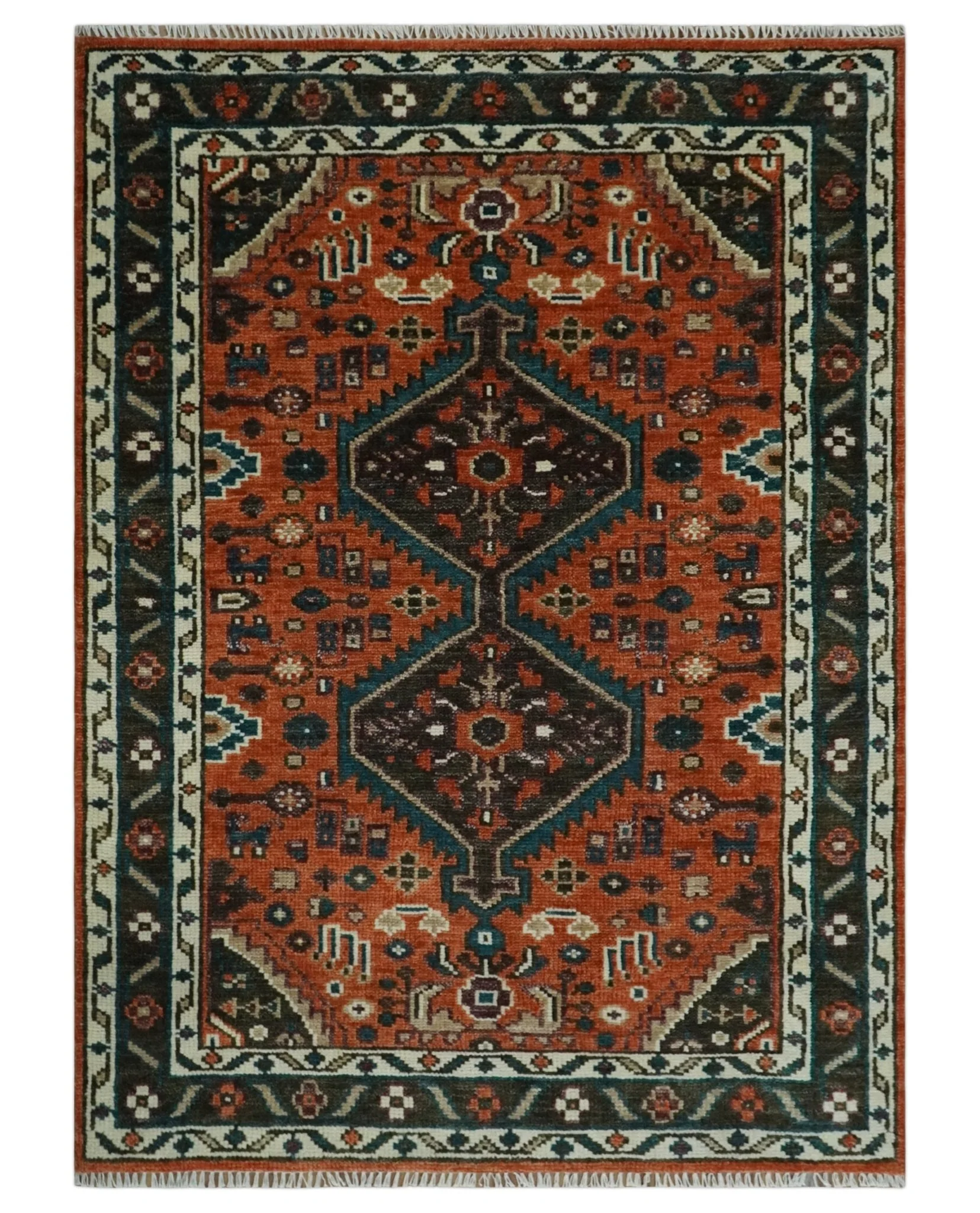 Ready to ship Rust, Ivory and Brown Oriental Traditional Area Rug - Image 11