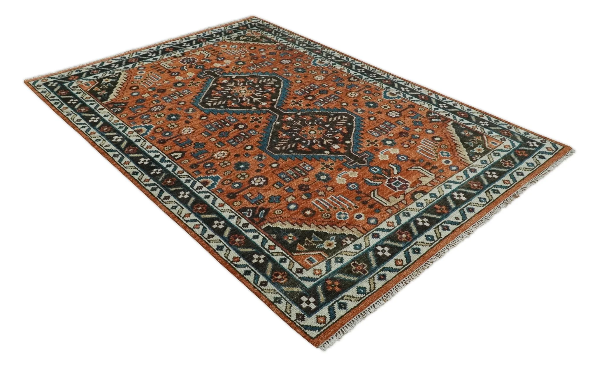 Ready to ship Rust, Ivory and Brown Oriental Traditional Area Rug - Image 9