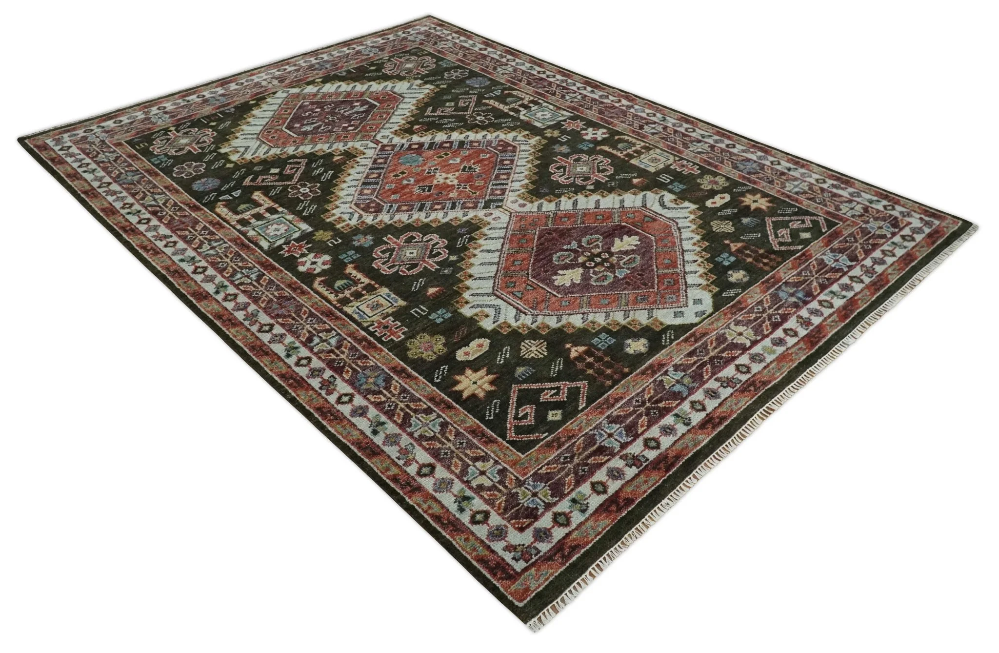 Rust, Ivory and Brown Traditional Hand knotted Multi Size wool Area Rug - Image 10