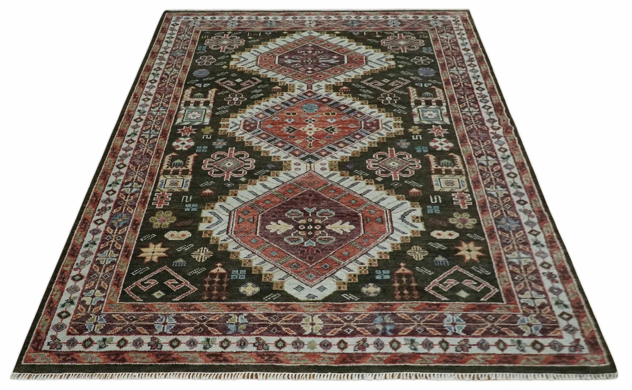Rust, Ivory and Brown Traditional Hand knotted Multi Size wool Area Rug - Image 11