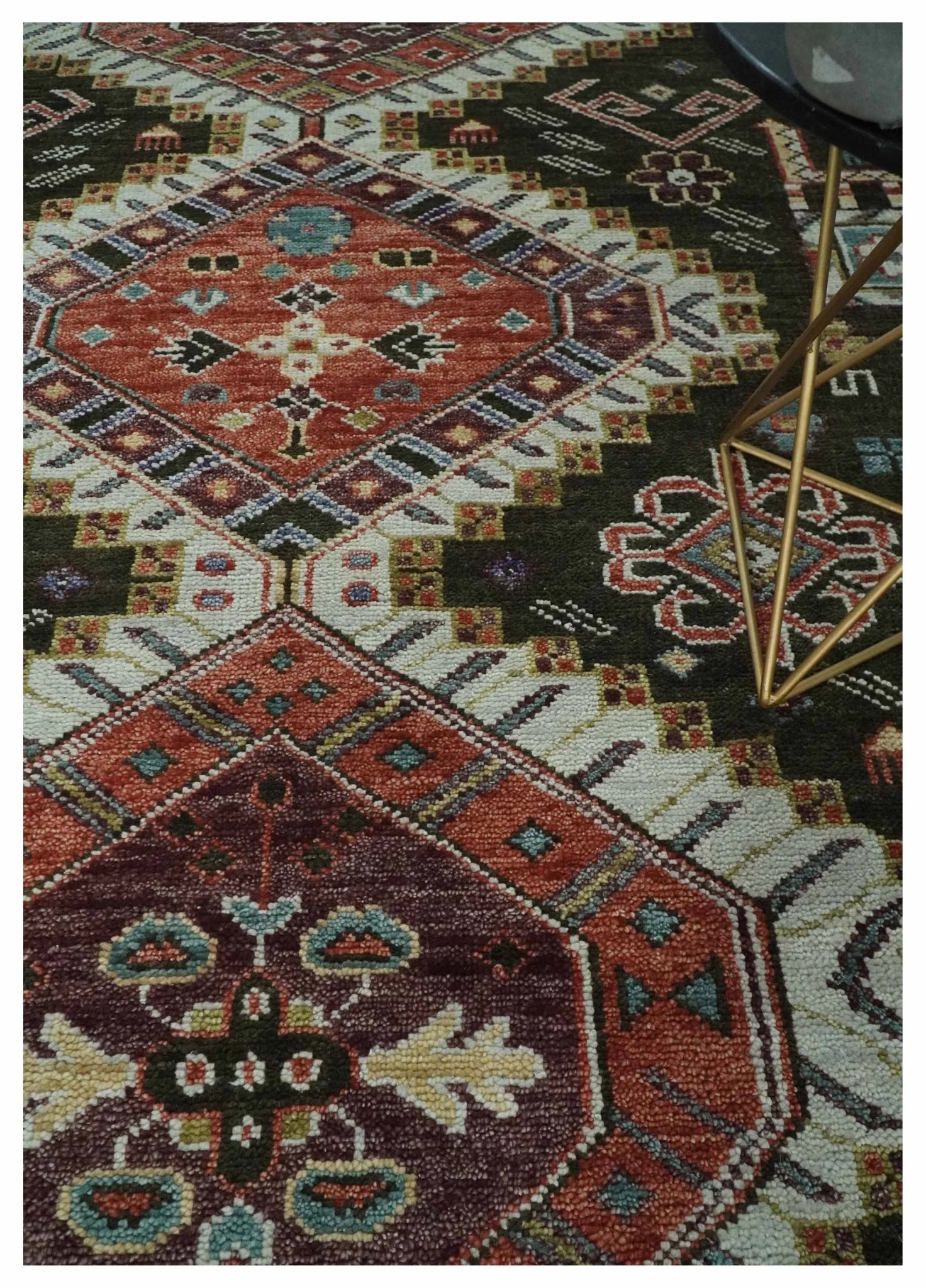 Rust, Ivory and Brown Traditional Hand knotted Multi Size wool Area Rug - Image 3