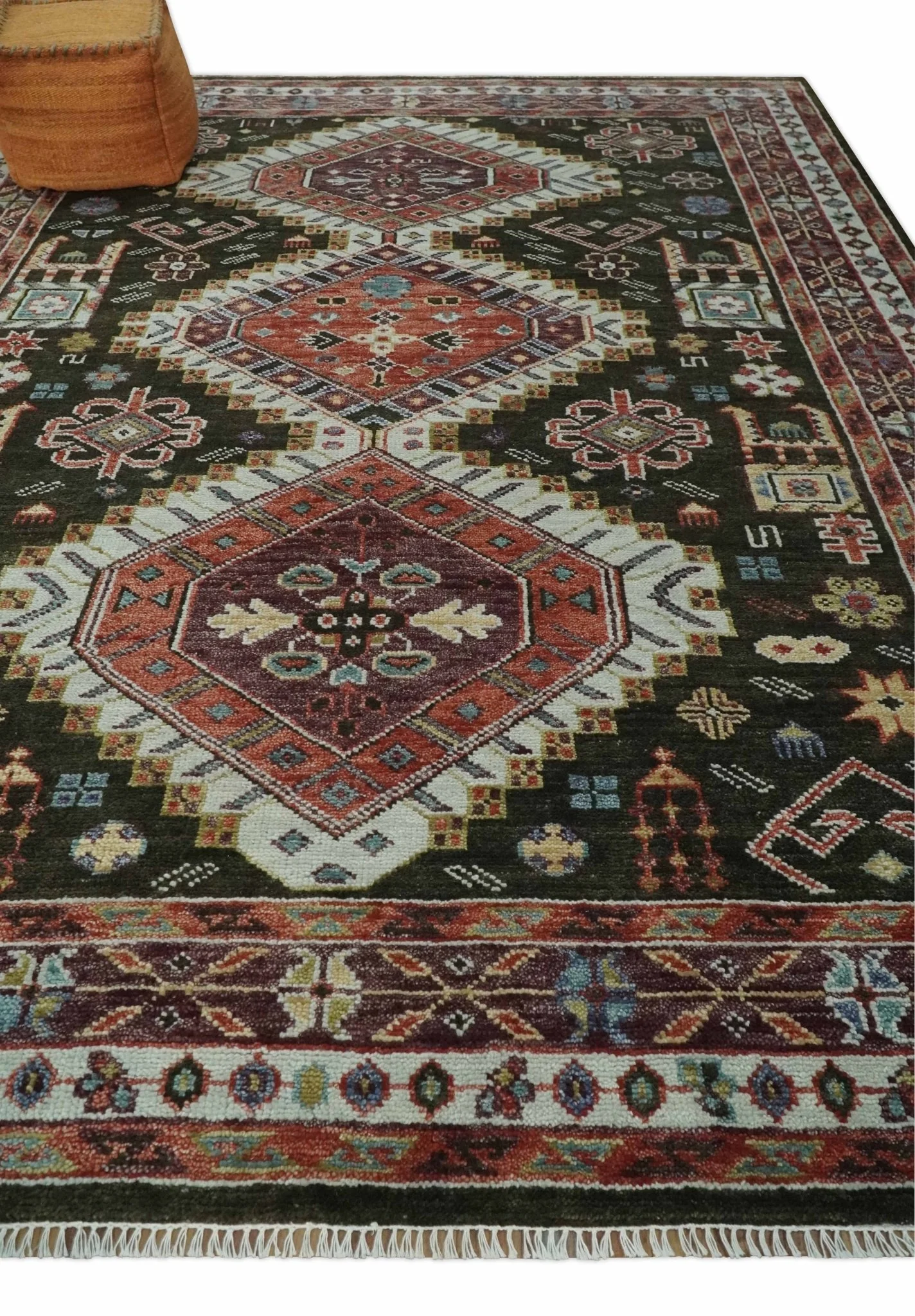 Rust, Ivory and Brown Traditional Hand knotted Multi Size wool Area Rug - Image 4