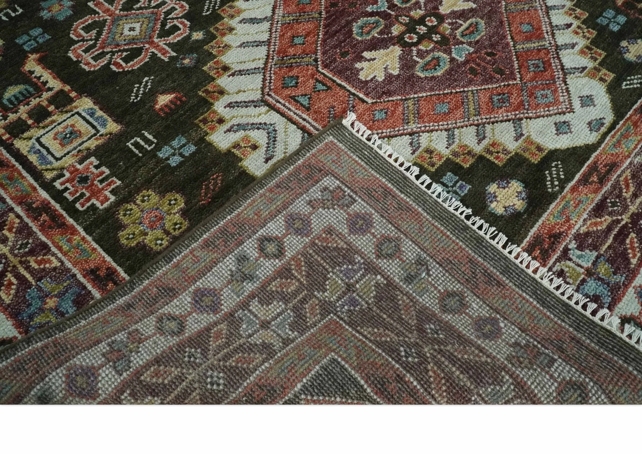 Rust, Ivory and Brown Traditional Hand knotted Multi Size wool Area Rug - Image 7