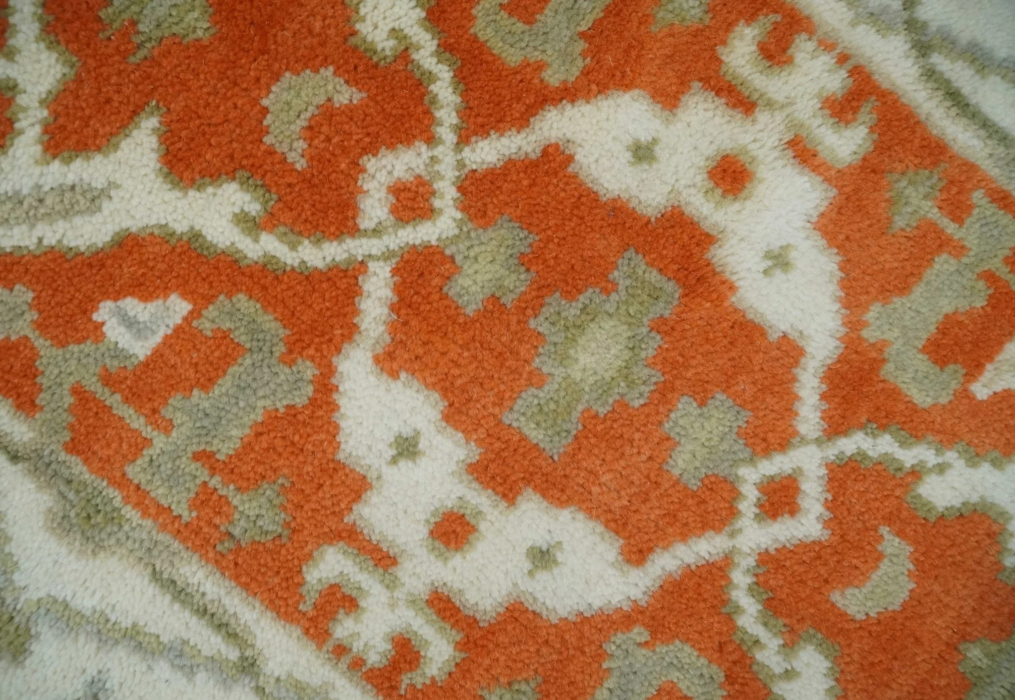 Rust, Ivory and Olive hand knotted 2x3 Oriental Oushak Wool Area Rug - Image 2