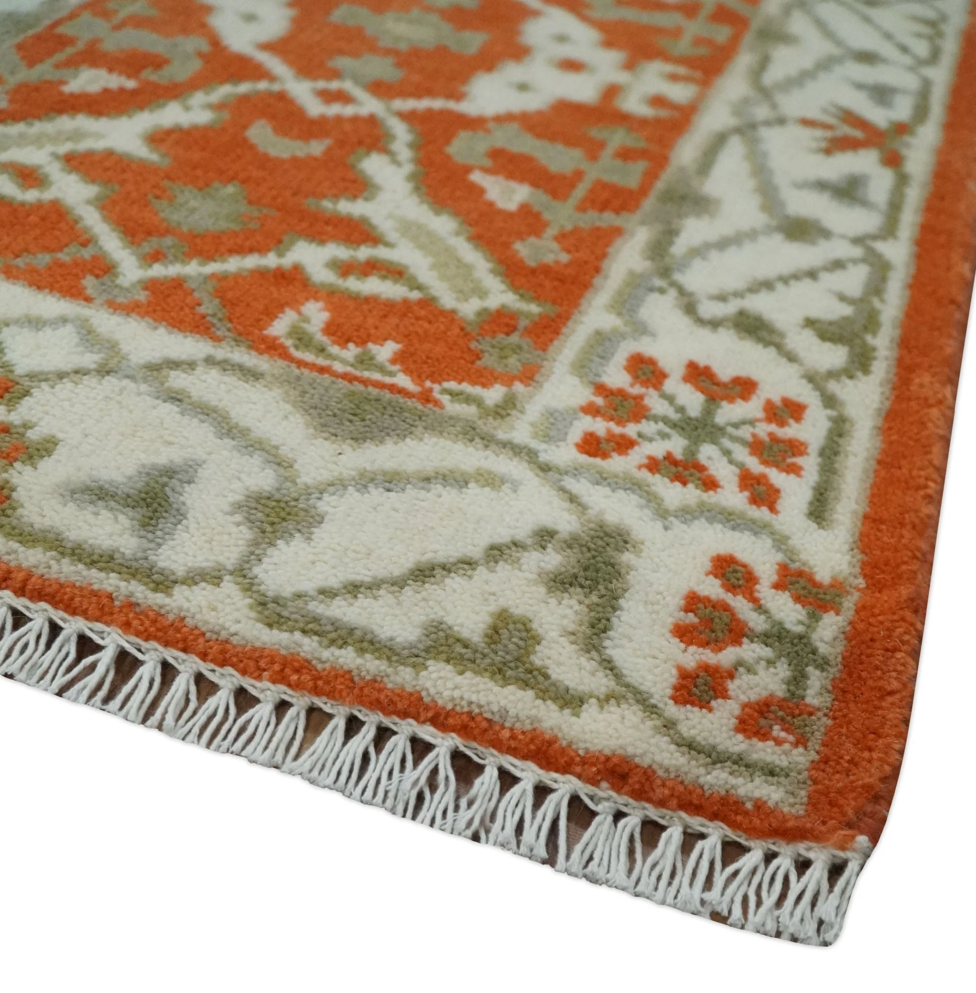 Rust, Ivory and Olive hand knotted 2x3 Oriental Oushak Wool Area Rug - Image 3
