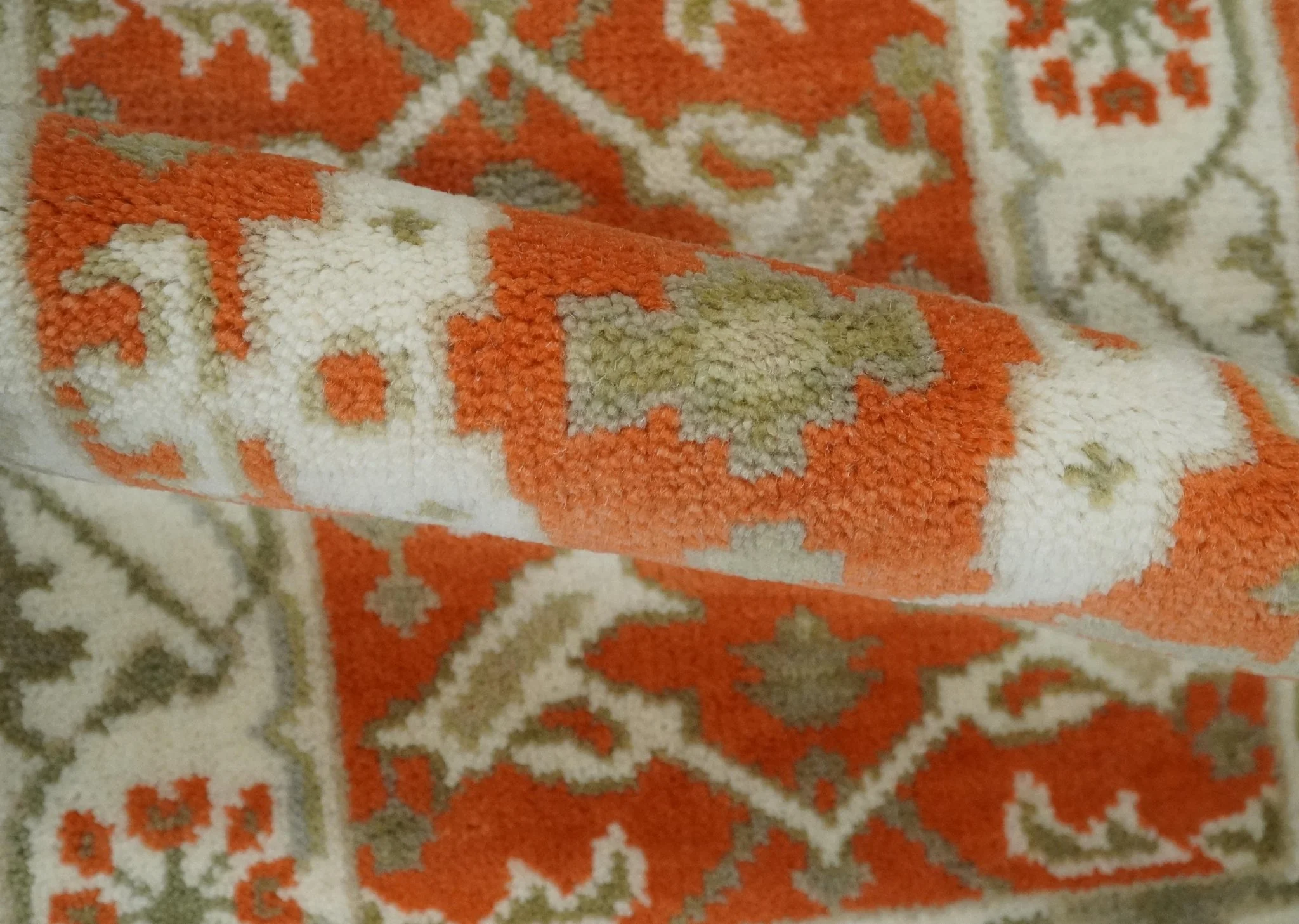 Rust, Ivory and Olive hand knotted 2x3 Oriental Oushak Wool Area Rug - Image 6