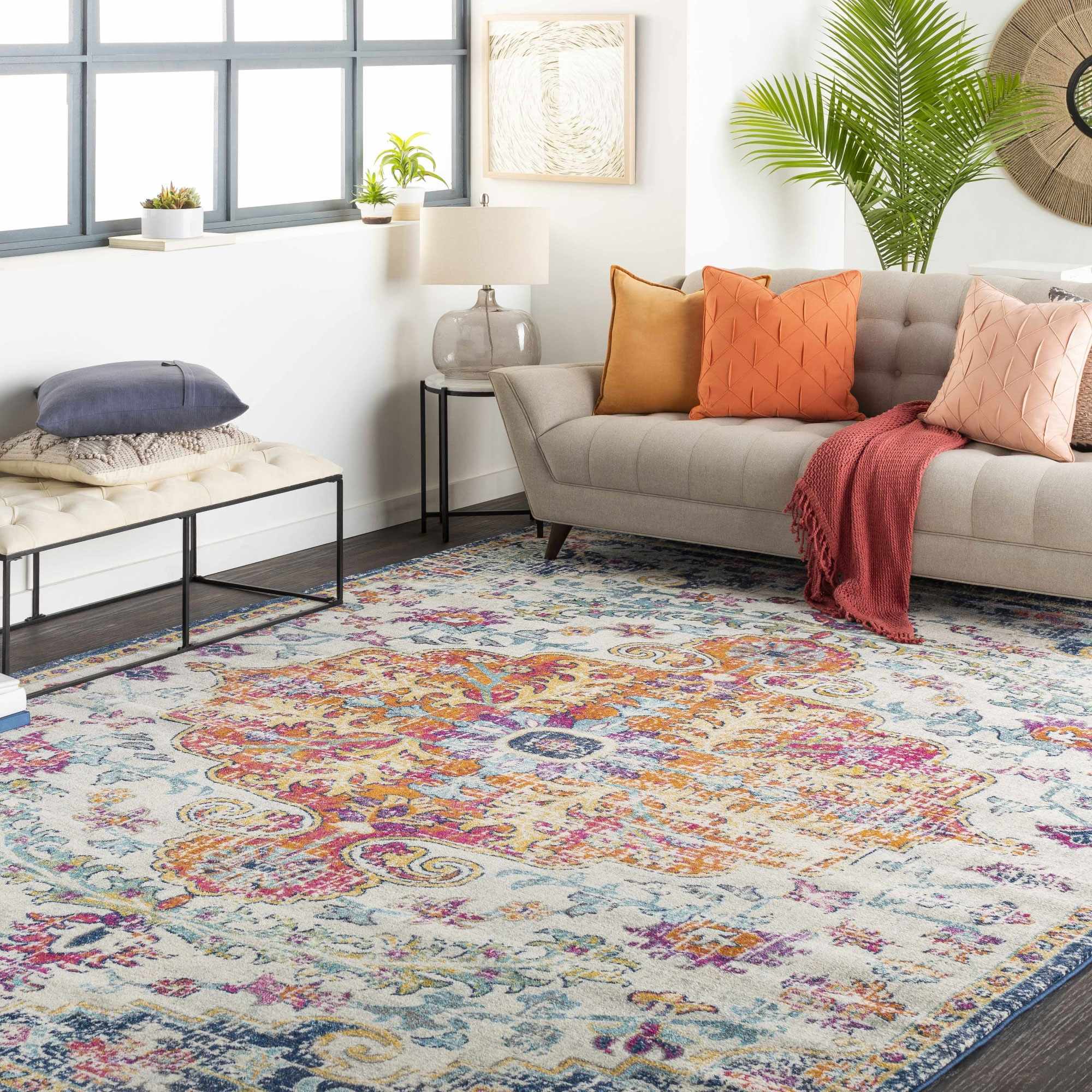 Rust, Ivory and Teal Traditional Medallion Heriz Multi size Turkish Design area Rug - Image 3