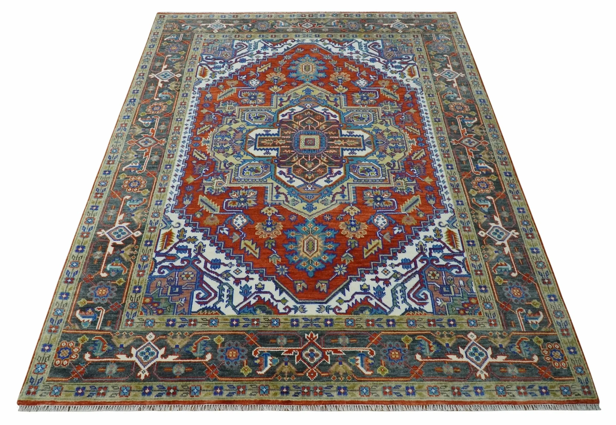 Traditional Rust, Ivory, Beige and Charcoal Multi size Hand knotted Wool Area Rug - Image 10