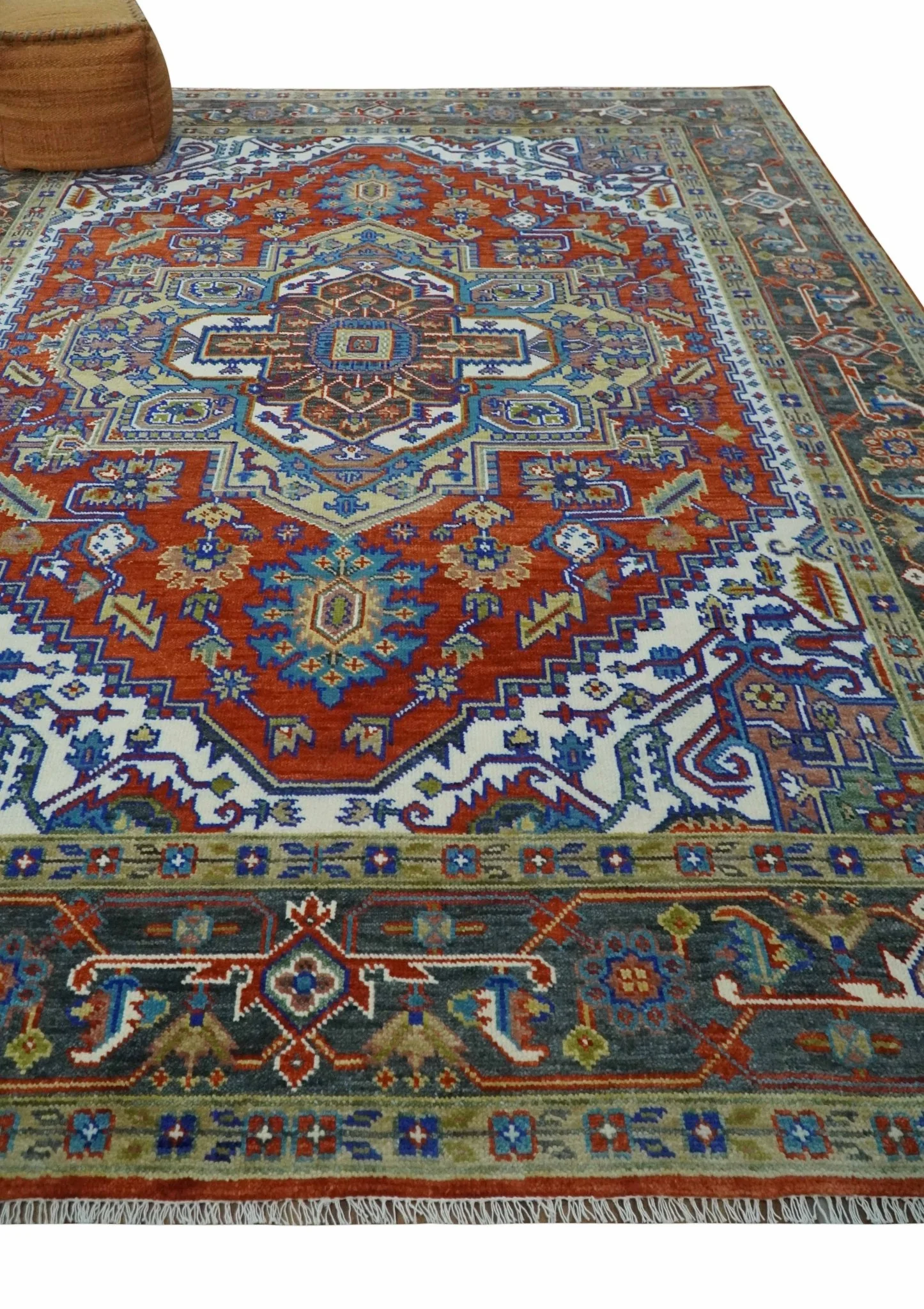 Traditional Rust, Ivory, Beige and Charcoal Multi size Hand knotted Wool Area Rug - Image 3