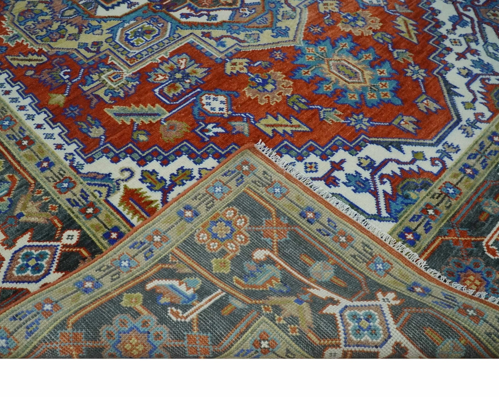 Traditional Rust, Ivory, Beige and Charcoal Multi size Hand knotted Wool Area Rug - Image 7