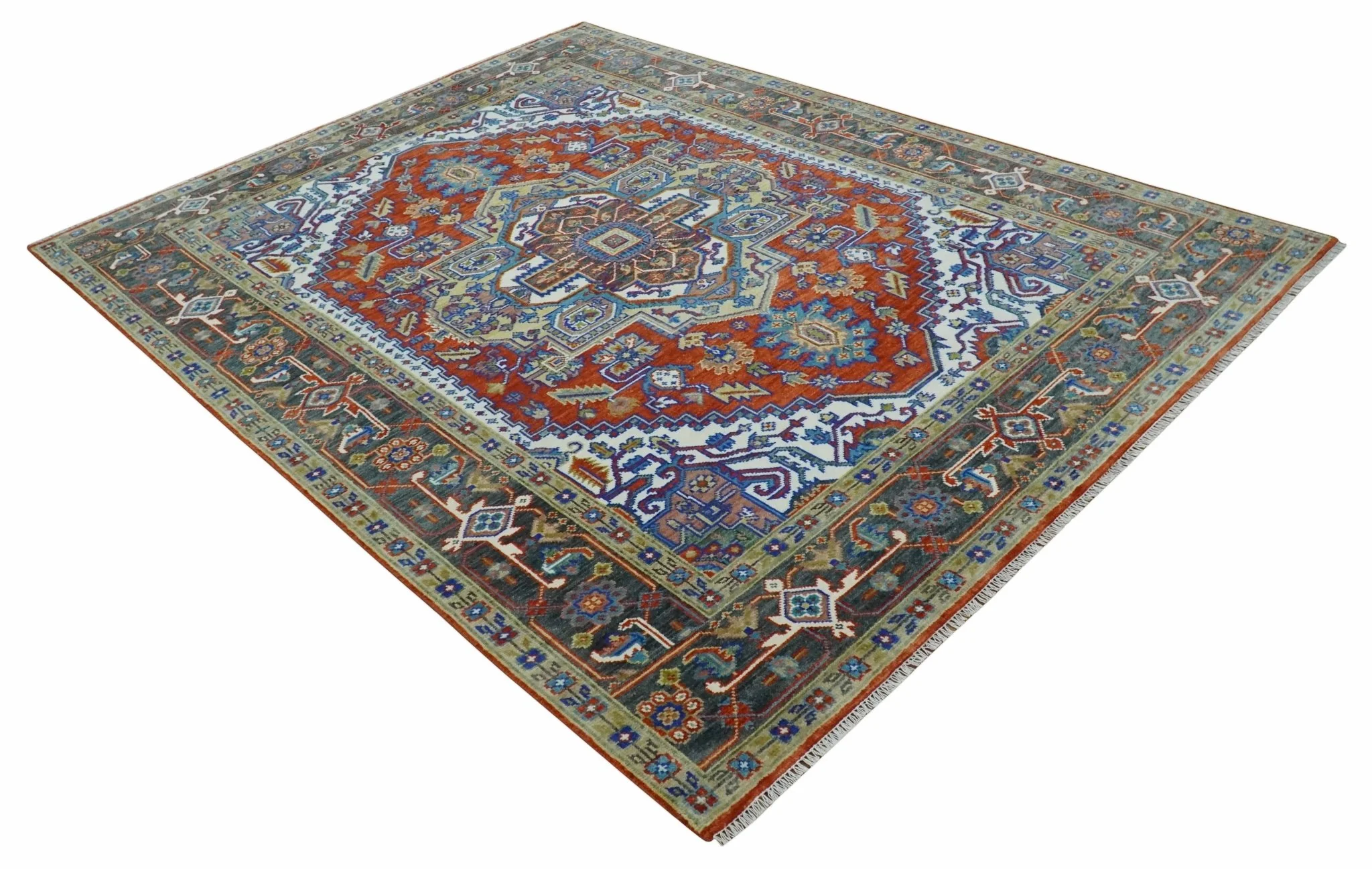Traditional Rust, Ivory, Beige and Charcoal Multi size Hand knotted Wool Area Rug - Image 9