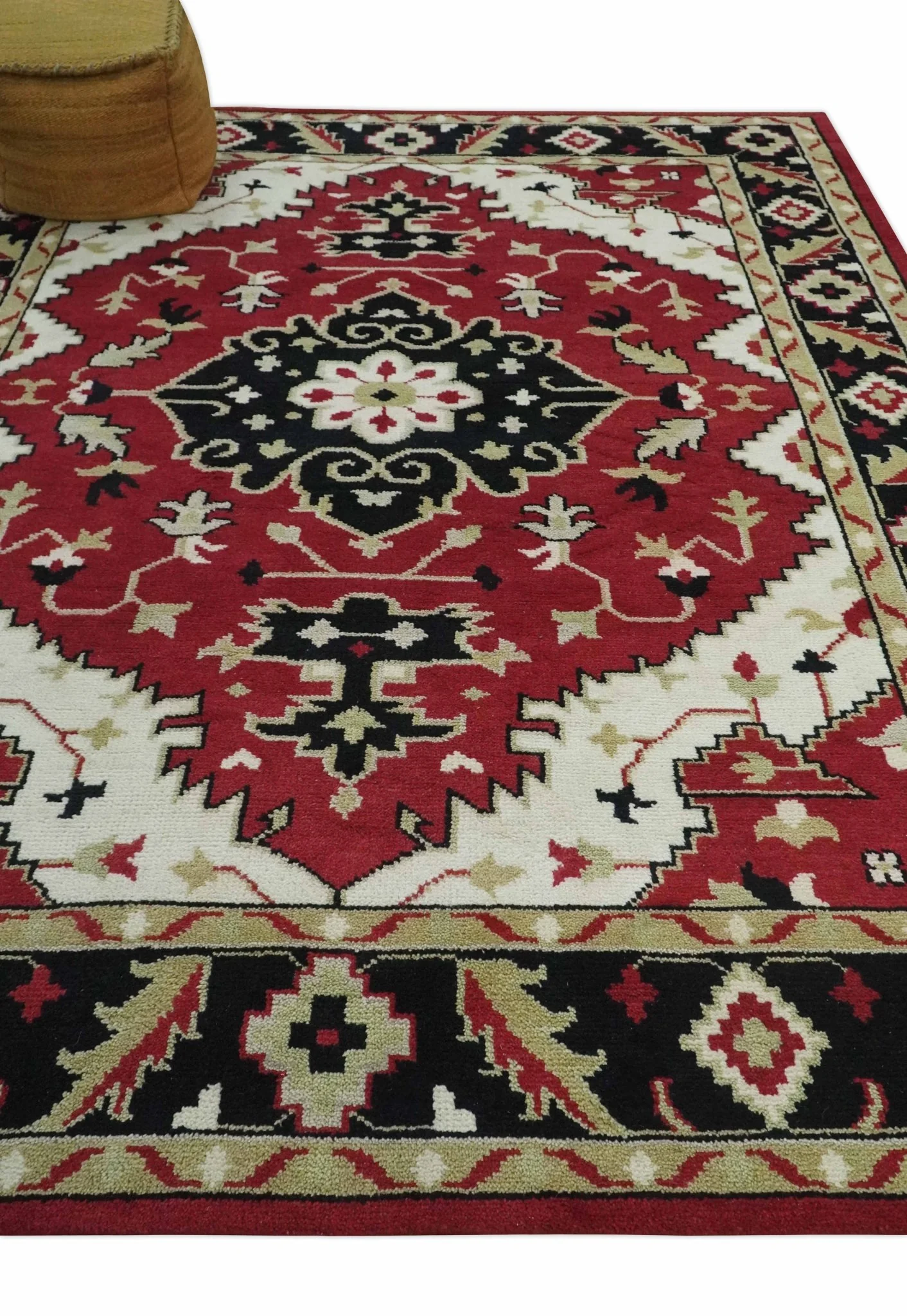 Rust, Ivory, Black and Beige Hand Knotted Traditional Heriz Multi Size wool area Rug - Image 3