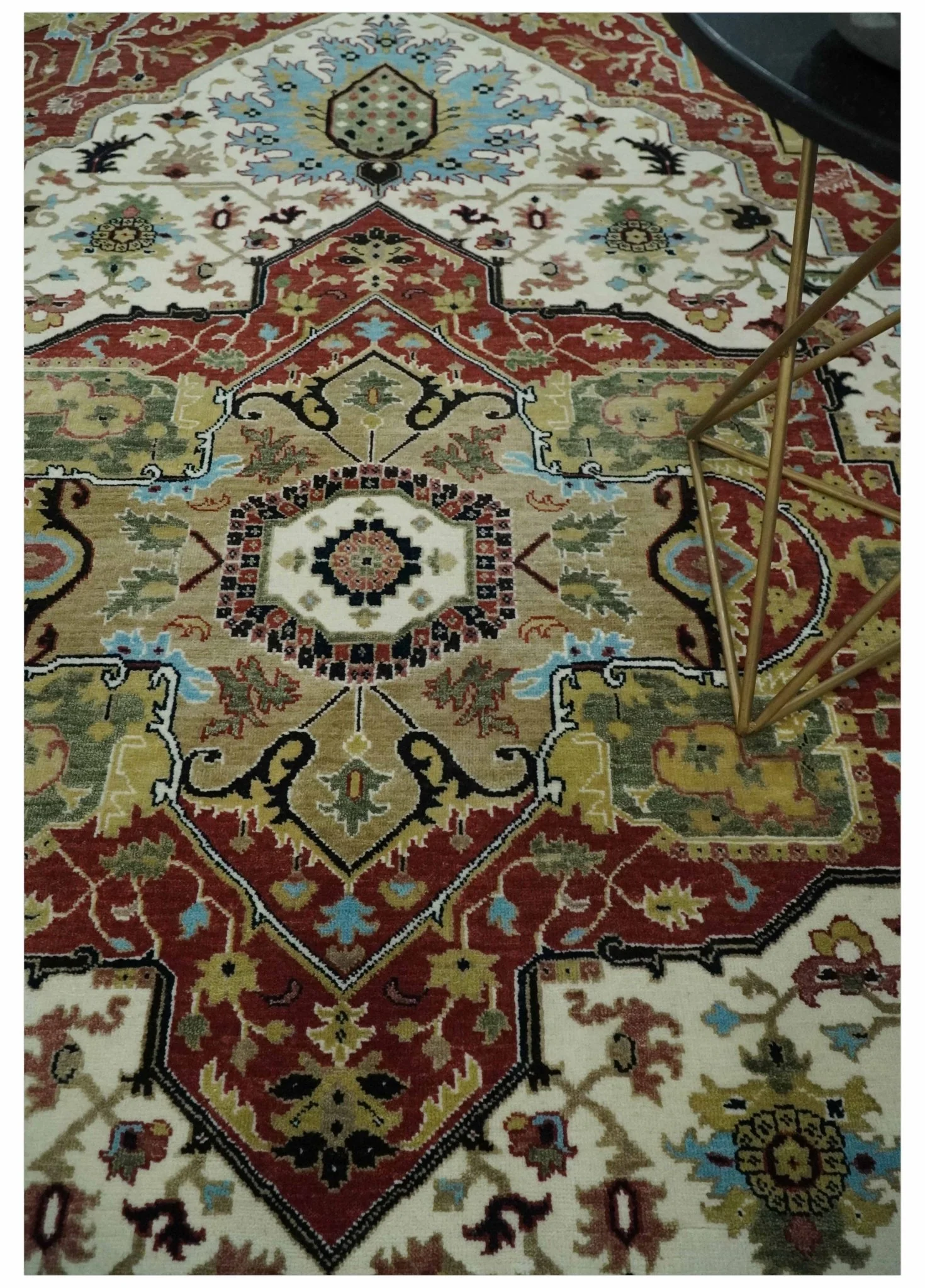 Fine Knots Red, Ivory and Olive 8x10 Hand knotted Traditional Wool Area Rug, - Image 2