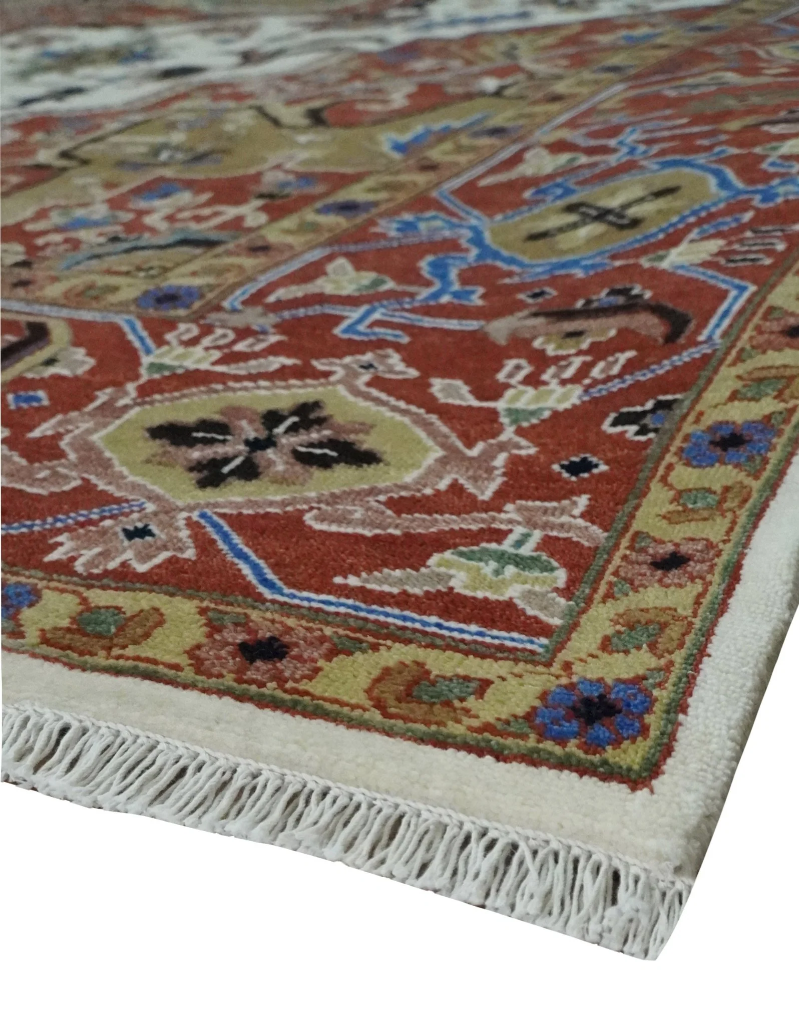 Premium Fine Knots Rust, Ivory and Olive 8x10 Hand knotted Traditional Wool Area Rug - Image 5