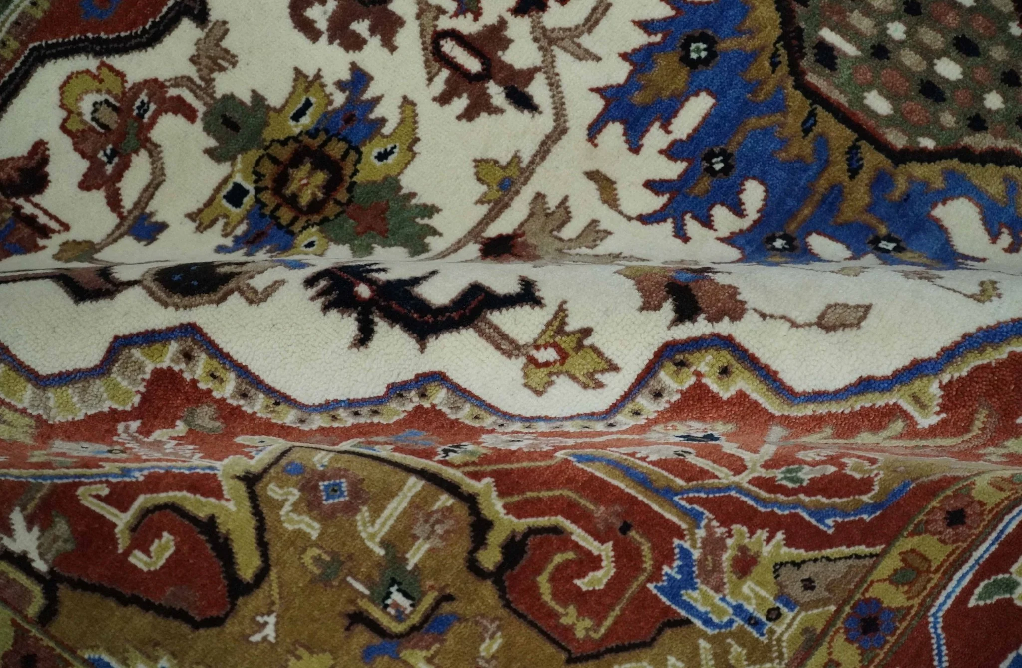 Premium Fine Knots Rust, Ivory and Olive 8x10 Hand knotted Traditional Wool Area Rug - Image 6
