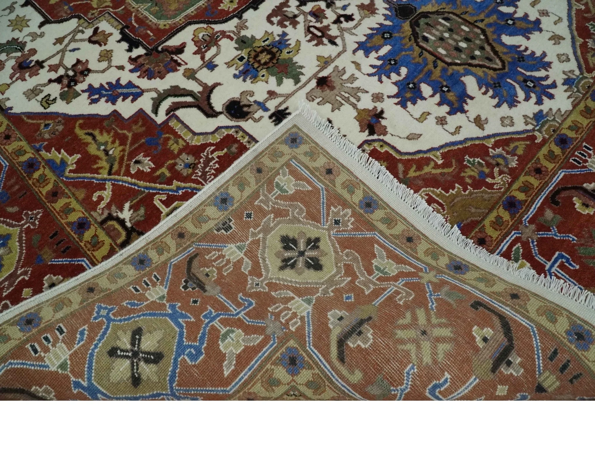 Premium Fine Knots Rust, Ivory and Olive 8x10 Hand knotted Traditional Wool Area Rug - Image 7