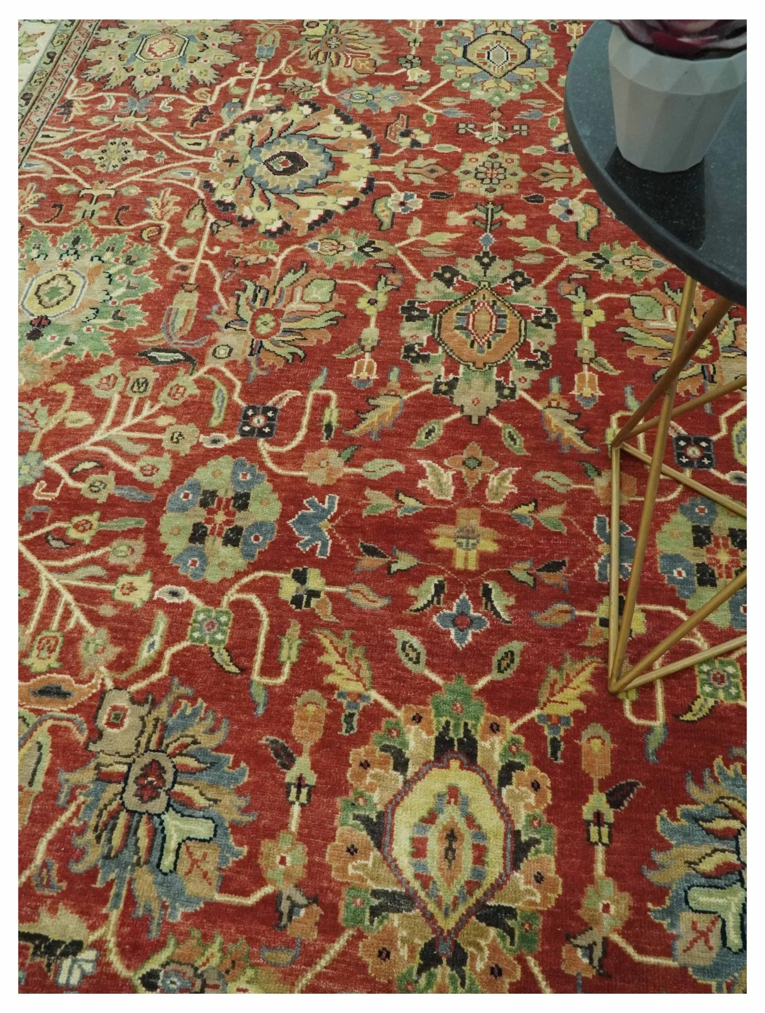 Vintage Style 9x12 Fine Hand Knotted Rust, Olive and Beige Traditional Serapi wool rug - Image 2