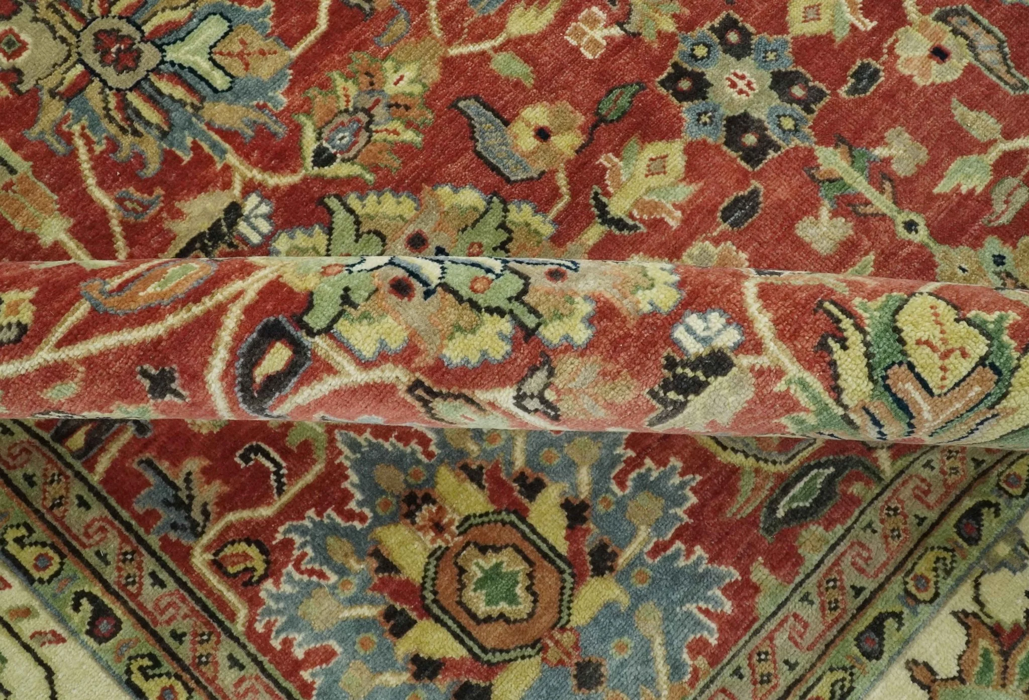 Vintage Style 9x12 Fine Hand Knotted Rust, Olive and Beige Traditional Serapi wool rug - Image 6