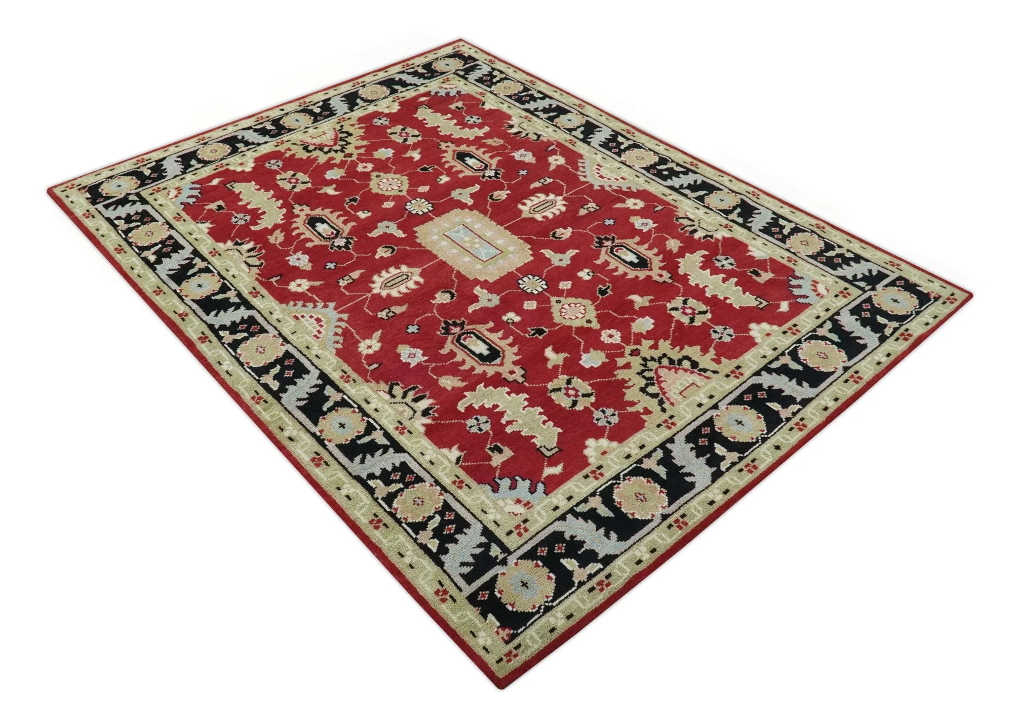Rust, Olive and Black Hand Knotted Traditional Oriental Custom Made Wool Area Rug - Image 10