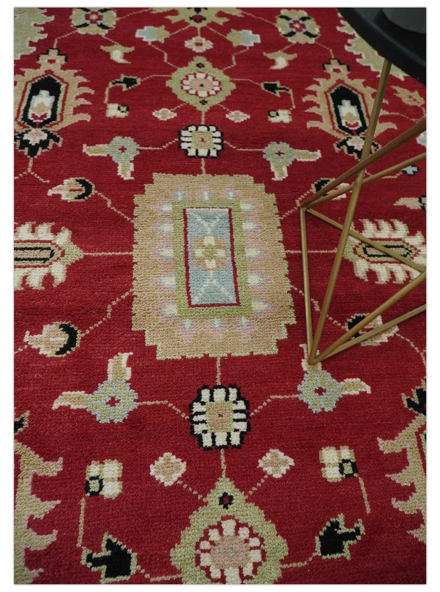 Rust, Olive and Black Hand Knotted Traditional Oriental Custom Made Wool Area Rug - Image 3