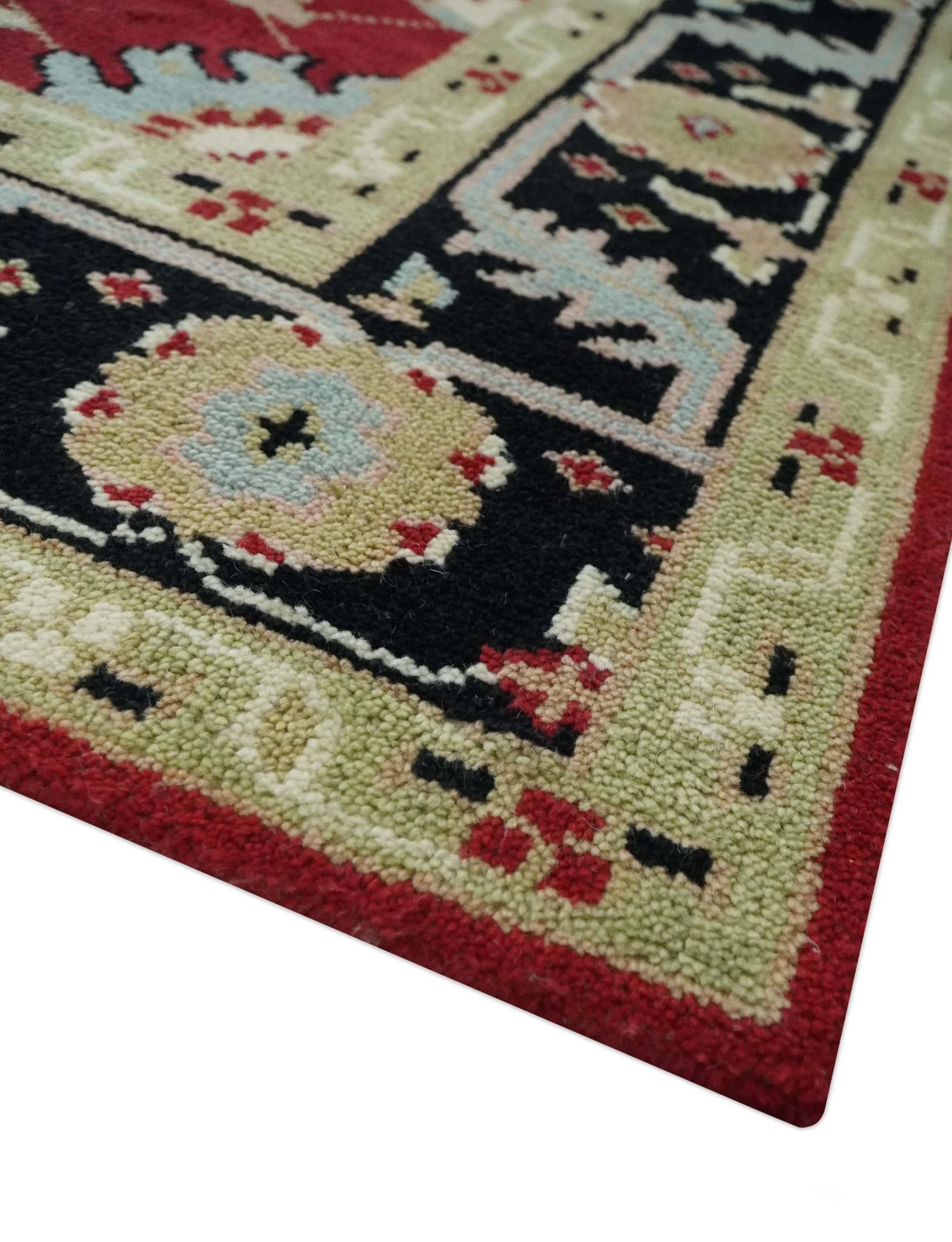 Rust, Olive and Black Hand Knotted Traditional Oriental Custom Made Wool Area Rug - Image 6
