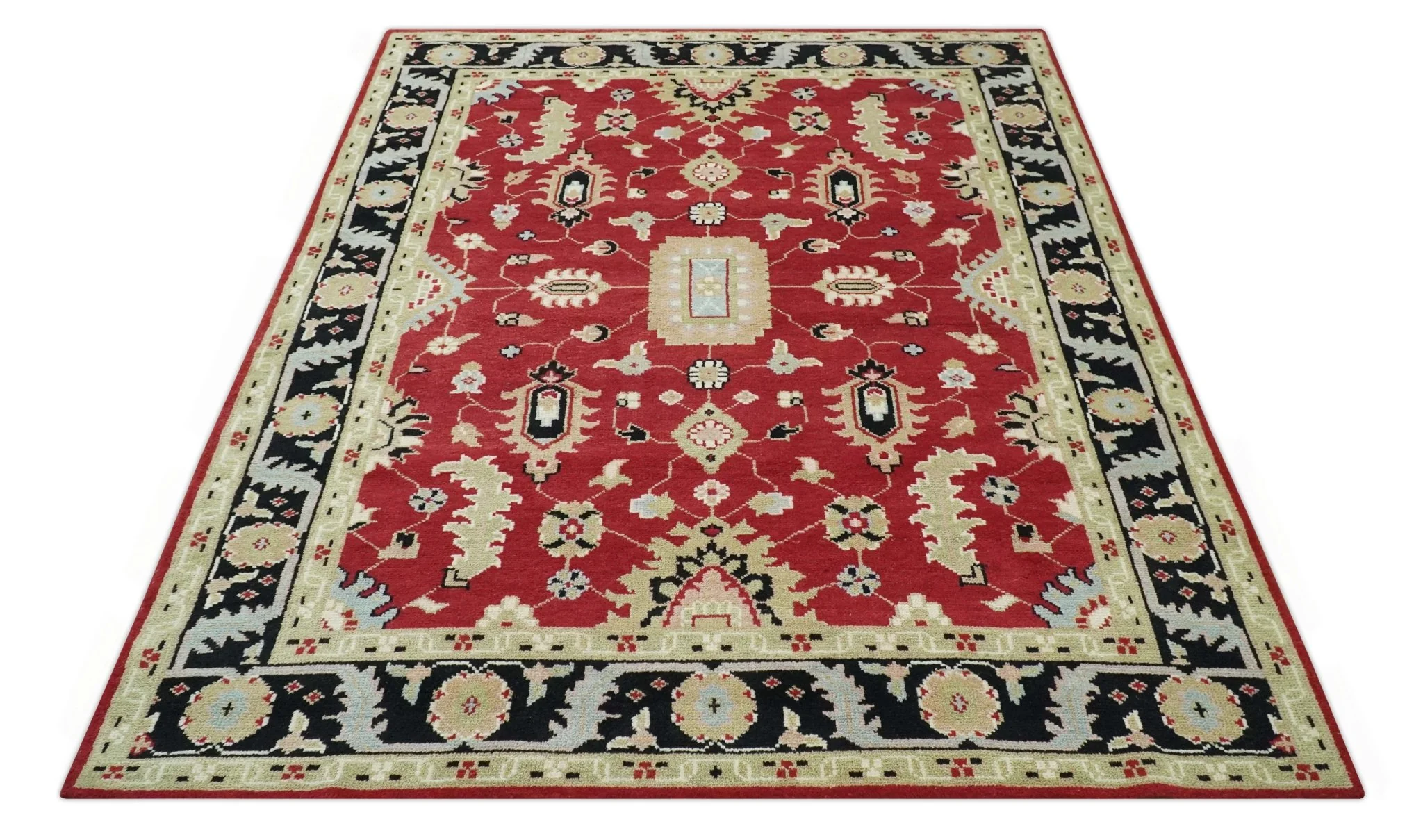 Rust, Olive and Black 8x10 Hand Knotted Traditional Oriental Wool Area Rug - Image 11