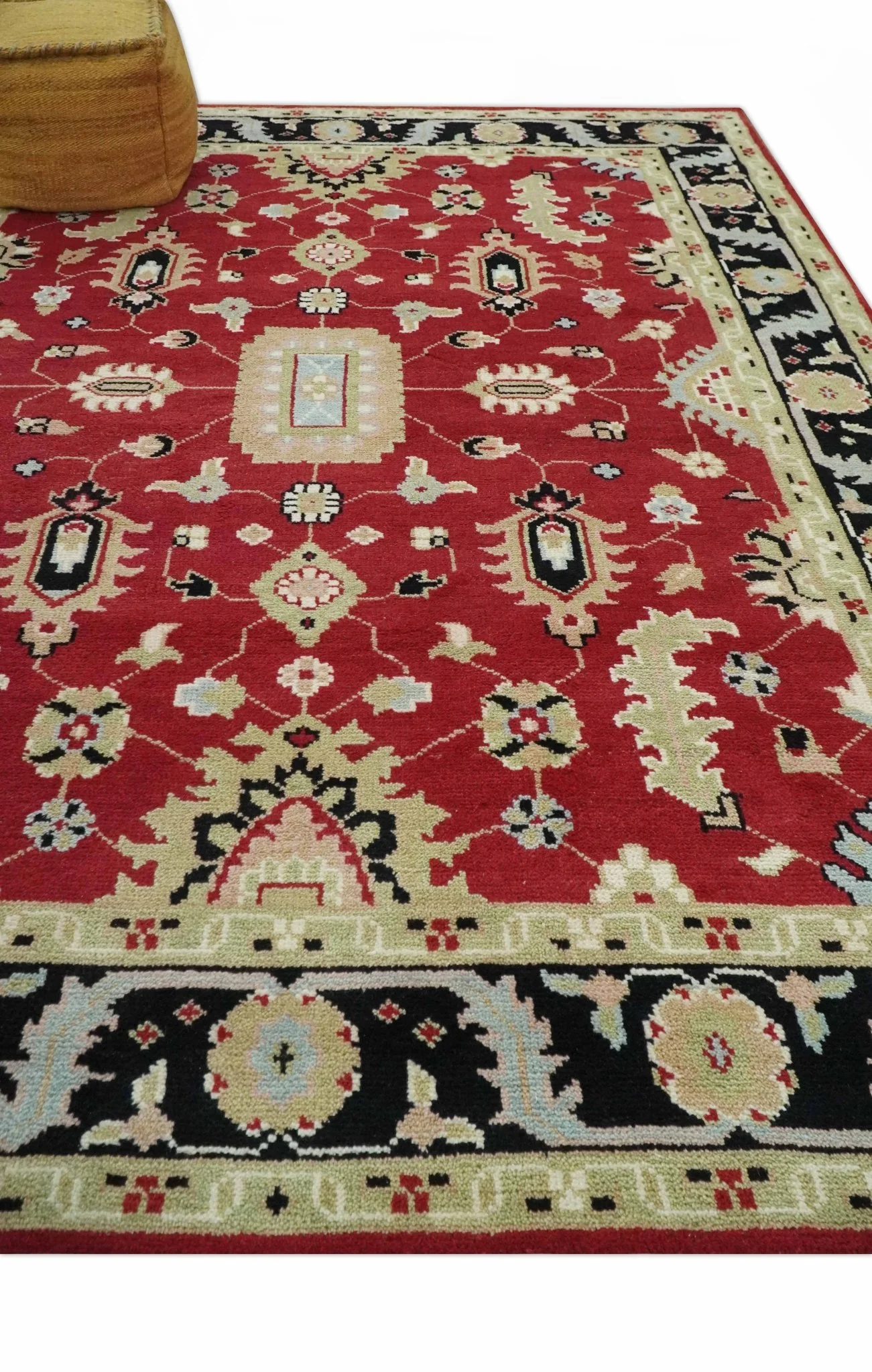 Rust, Olive and Black 8x10 Hand Knotted Traditional Oriental Wool Area Rug - Image 4