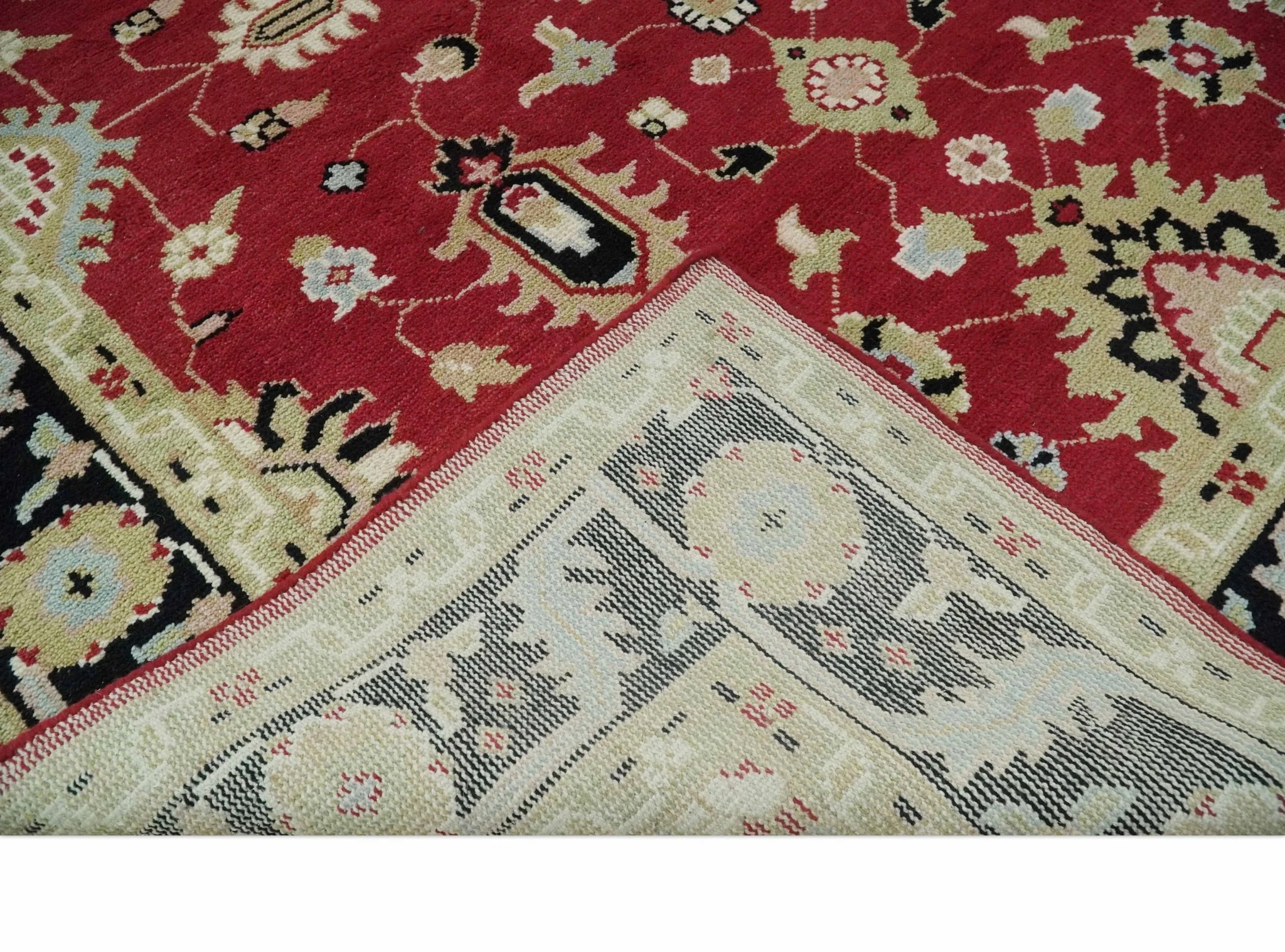 Rust, Olive and Black 8x10 Hand Knotted Traditional Oriental Wool Area Rug - Image 7