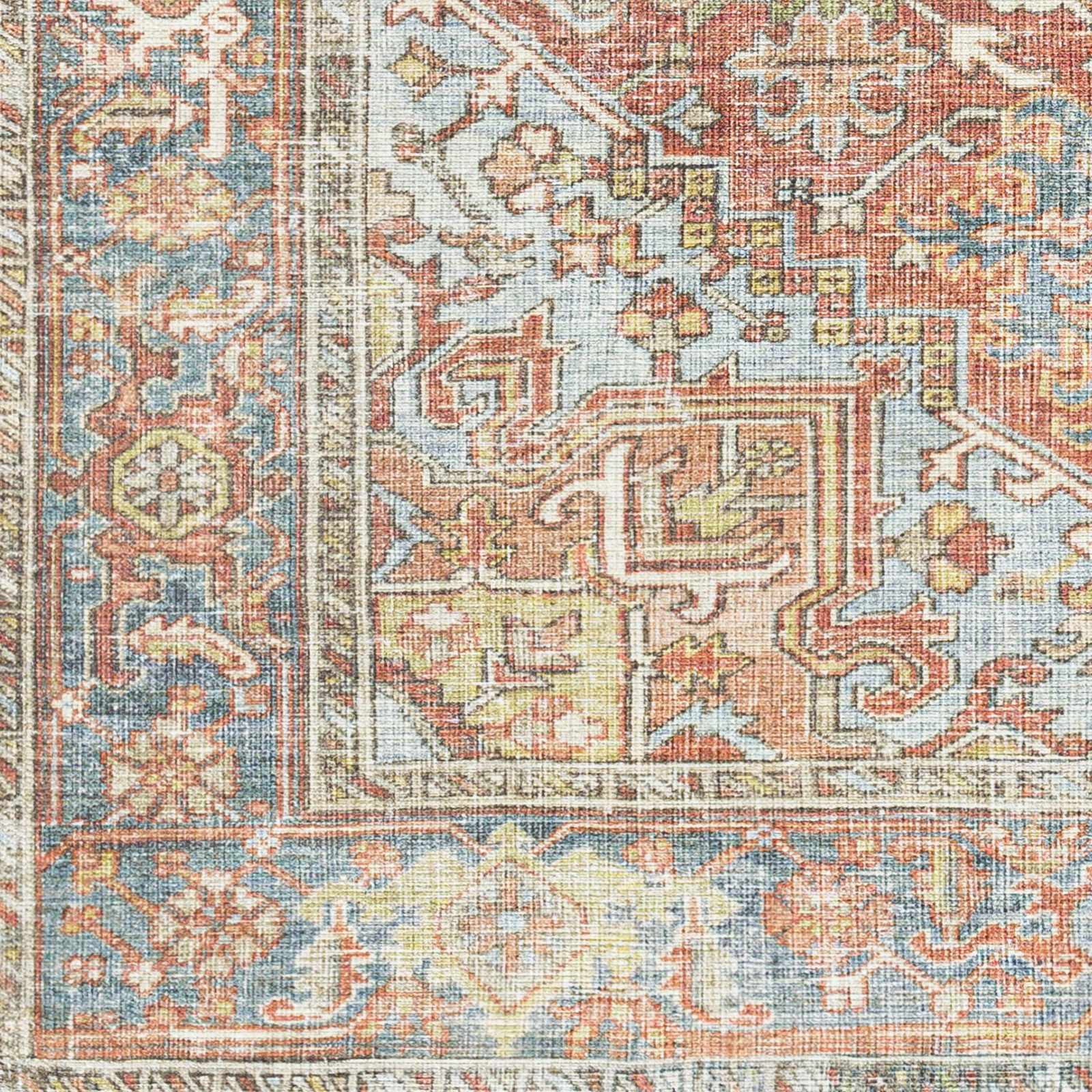 Rust, Silver and Blue Traditional Medallion design Machine Washable Rug - Image 11