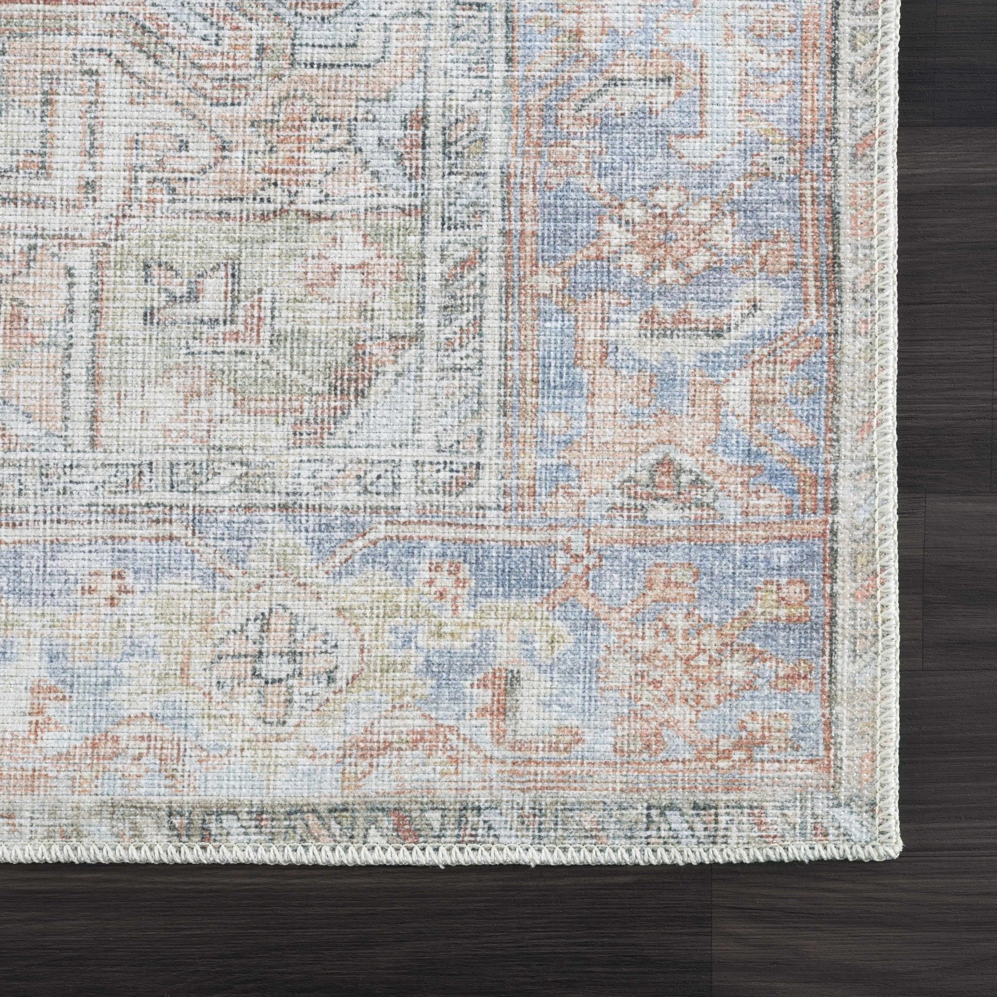Rust, Silver and Blue Traditional Medallion design Machine Washable Rug - Image 13