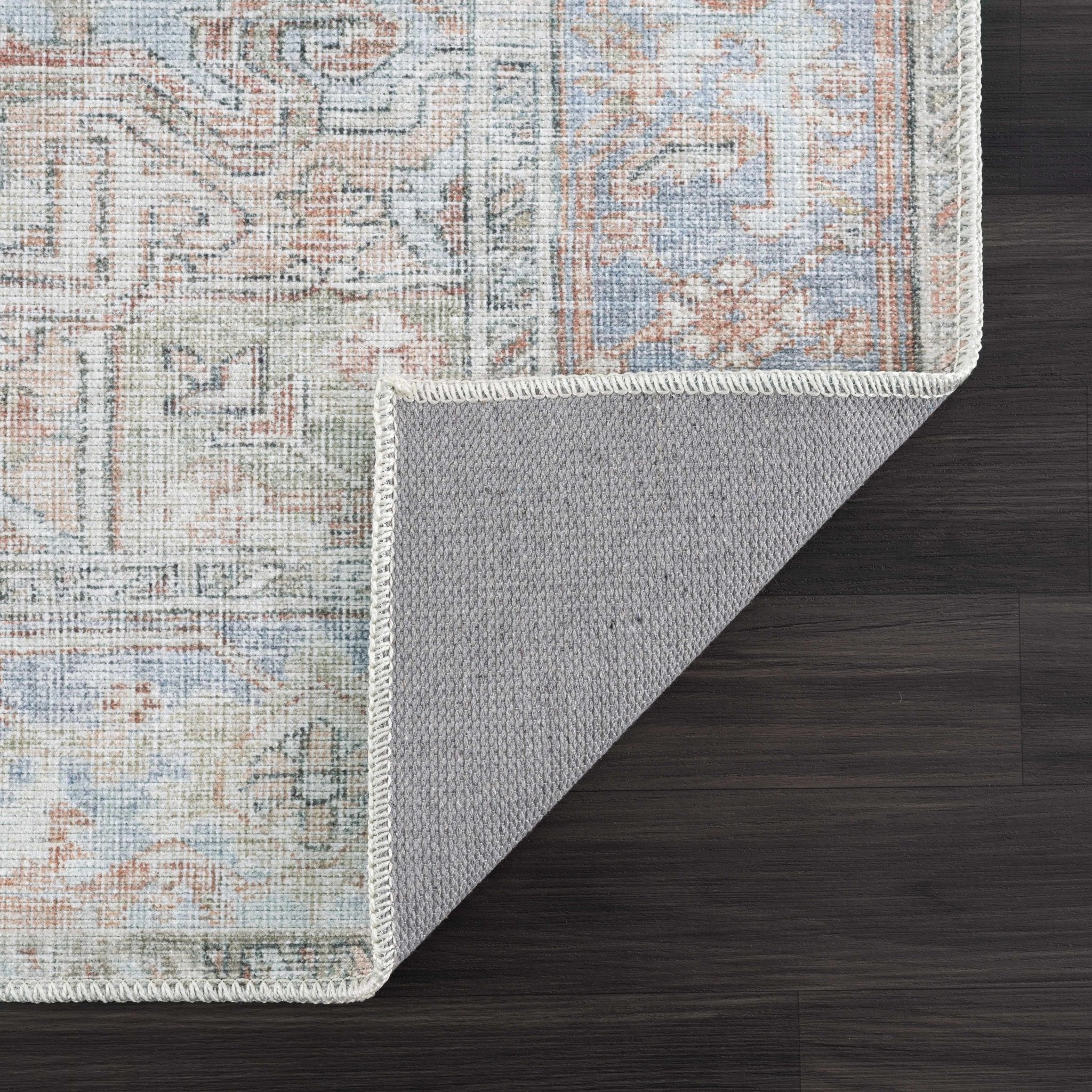 Rust, Silver and Blue Traditional Medallion design Machine Washable Rug - Image 14