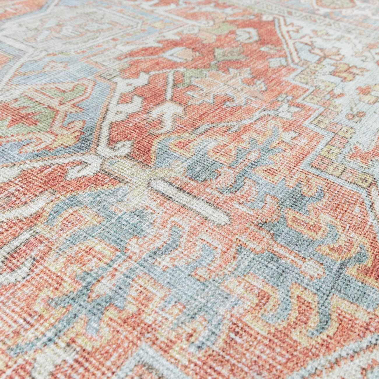 Rust, Silver and Blue Traditional Medallion design Machine Washable Rug - Image 26