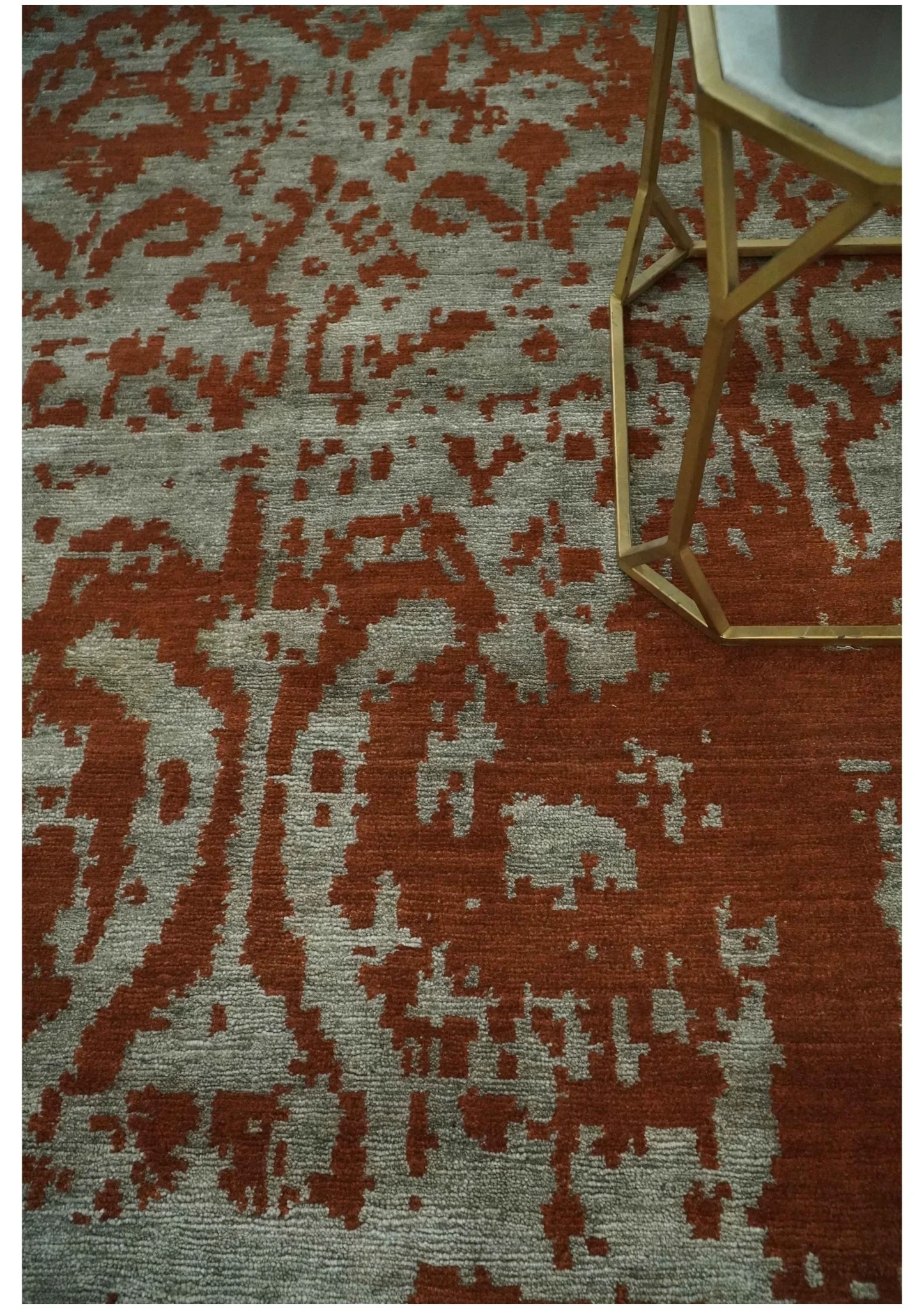 6x9 Rust, Silver and Gray Traditional ikat design Hand loom wool and Viscose Area Rug - Image 2