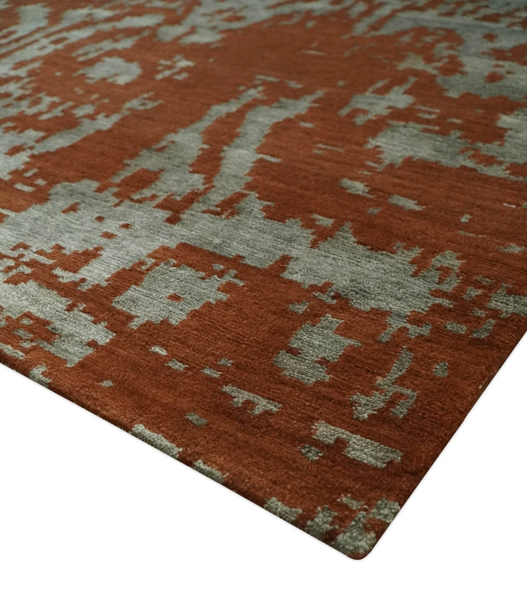 6x9 Rust, Silver and Gray Traditional ikat design Hand loom wool and Viscose Area Rug - Image 5