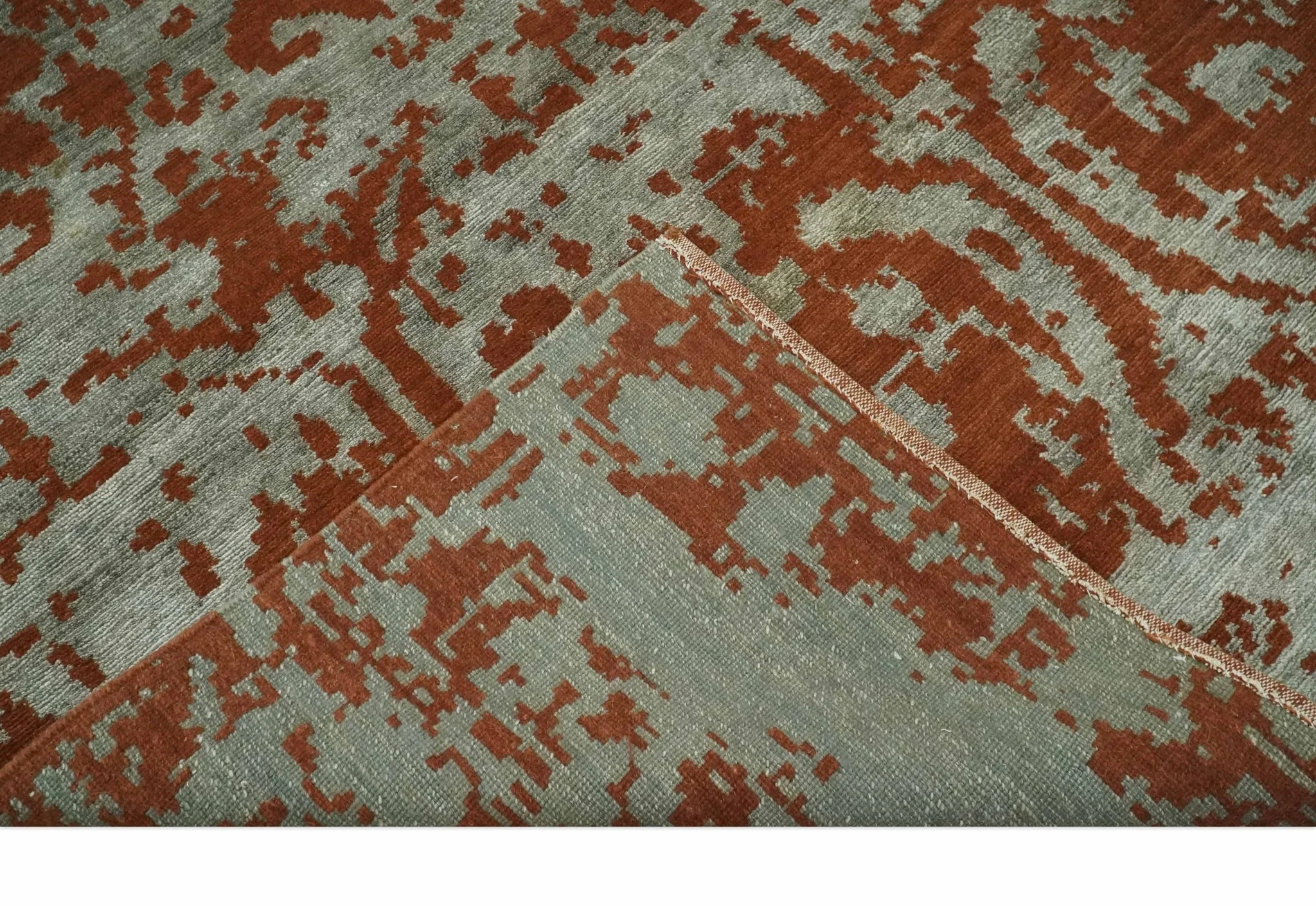 6x9 Rust, Silver and Gray Traditional ikat design Hand loom wool and Viscose Area Rug - Image 7