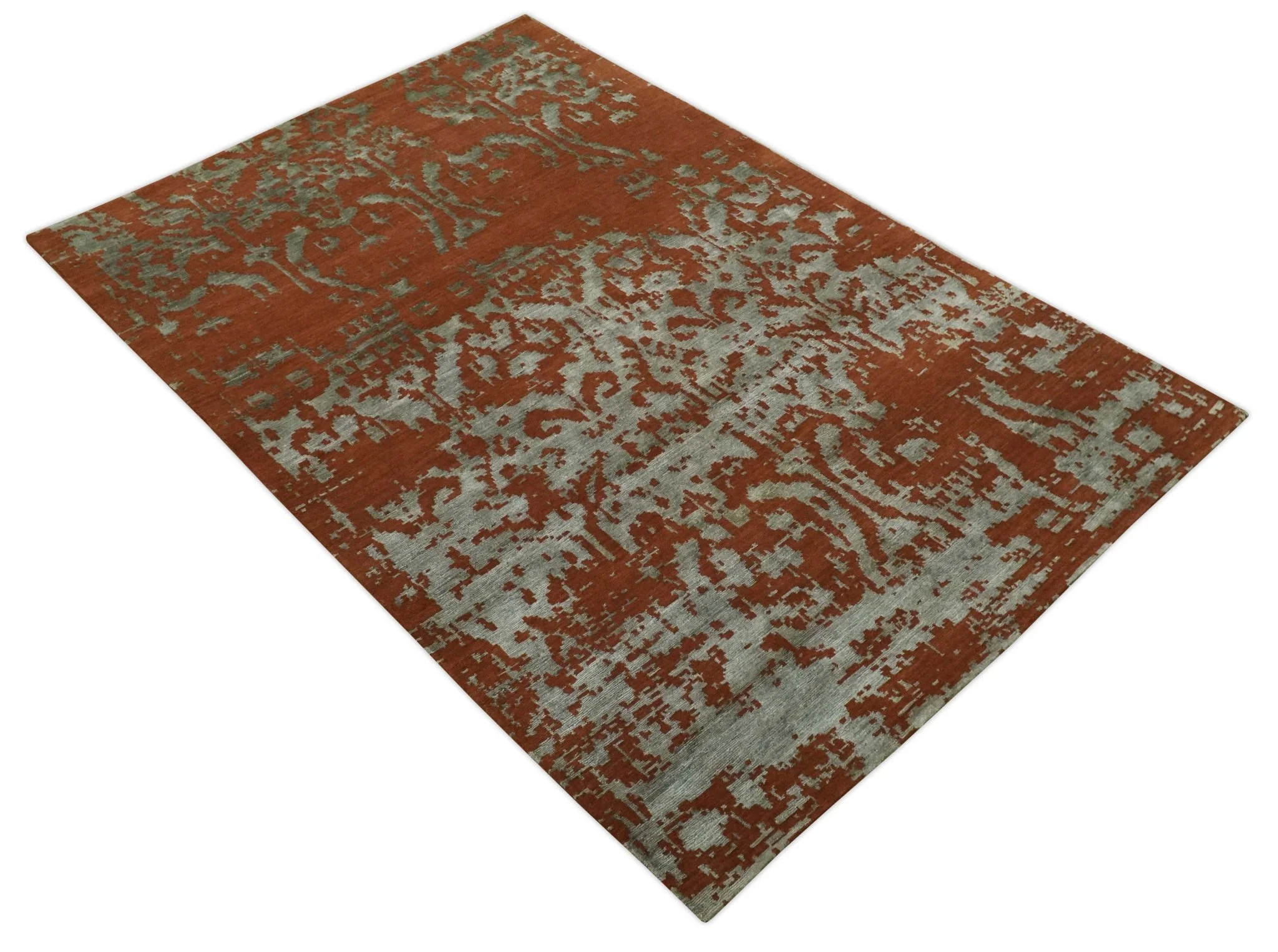 6x9 Rust, Silver and Gray Traditional ikat design Hand loom wool and Viscose Area Rug - Image 9