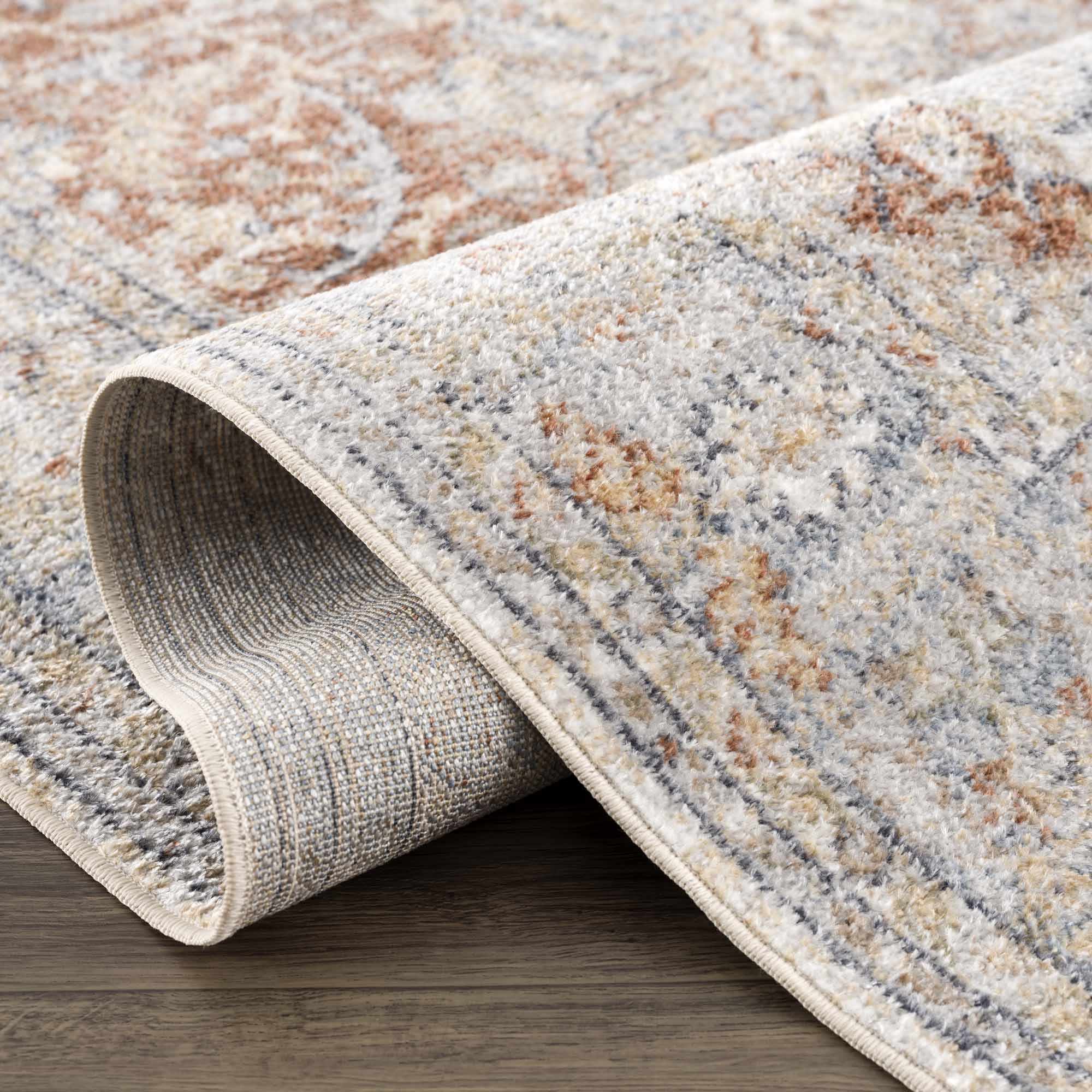 Traditional Medallion Design Machine woven Rust, Silver, Ivory and Beige Washable Rug - Image 10