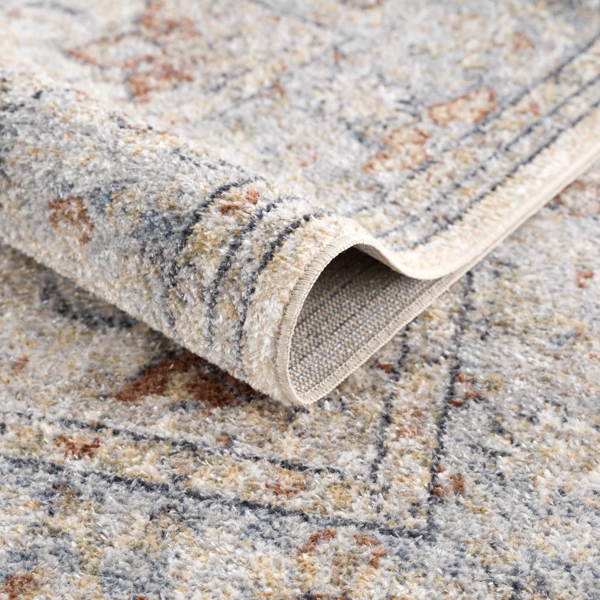 Traditional Medallion Design Machine woven Rust, Silver, Ivory and Beige Washable Rug - Image 6