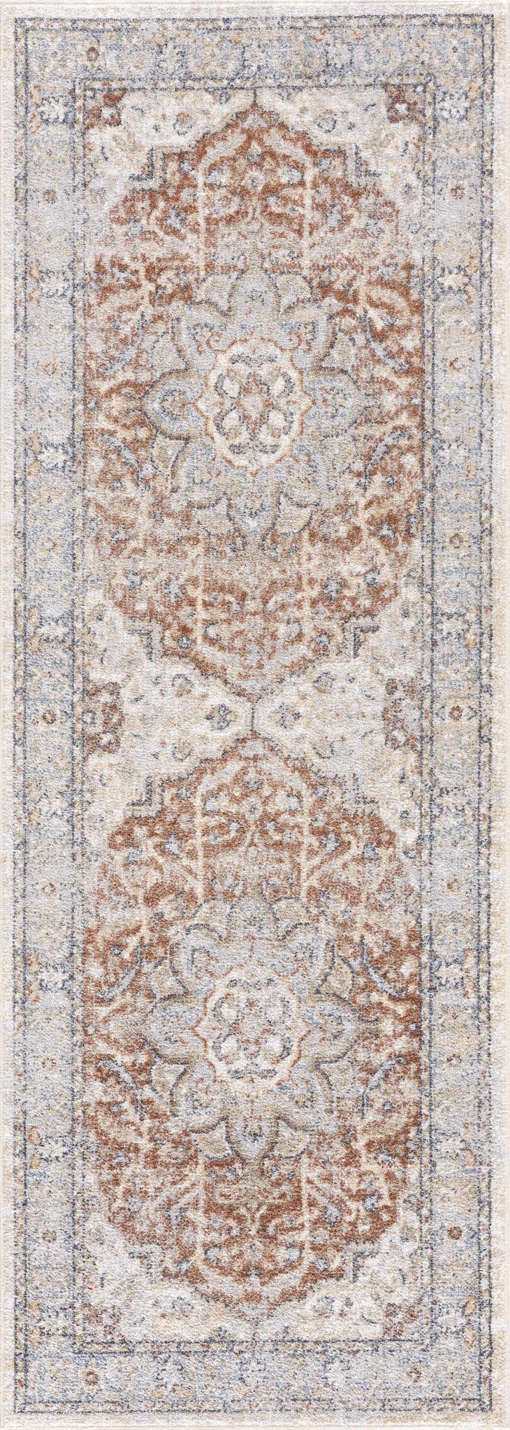 Traditional Medallion Design Machine woven Rust, Silver, Ivory and Beige Washable Rug - Image 7