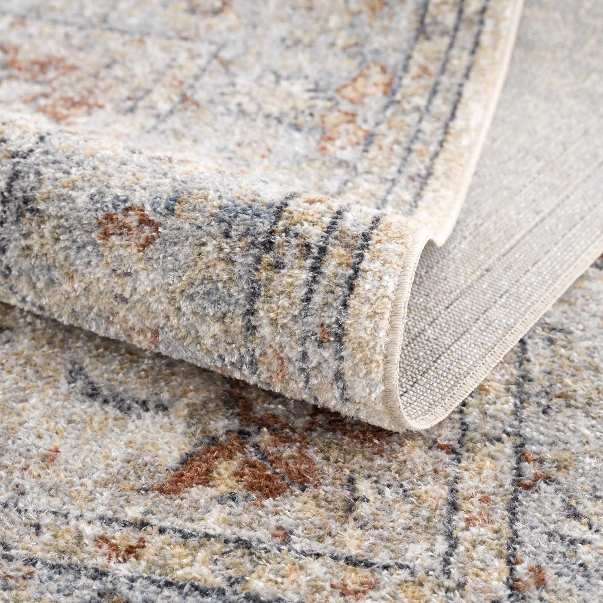 Traditional Medallion Design Machine woven Rust, Silver, Ivory and Beige Washable Rug - Image 8