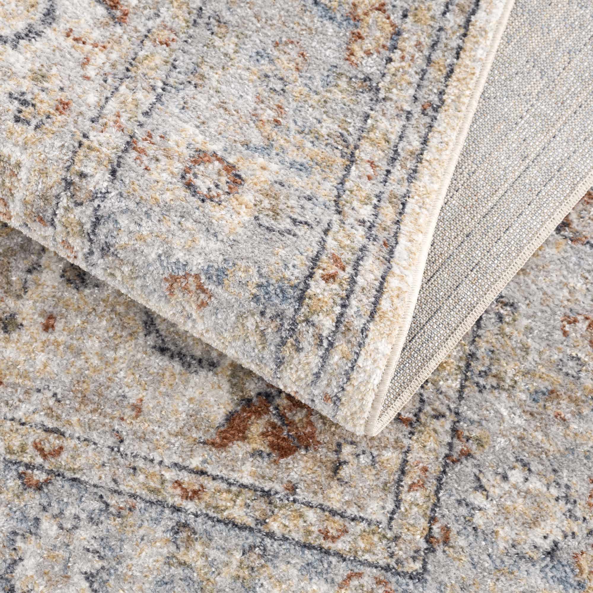 Traditional Medallion Design Machine woven Rust, Silver, Ivory and Beige Washable Rug - Image 9