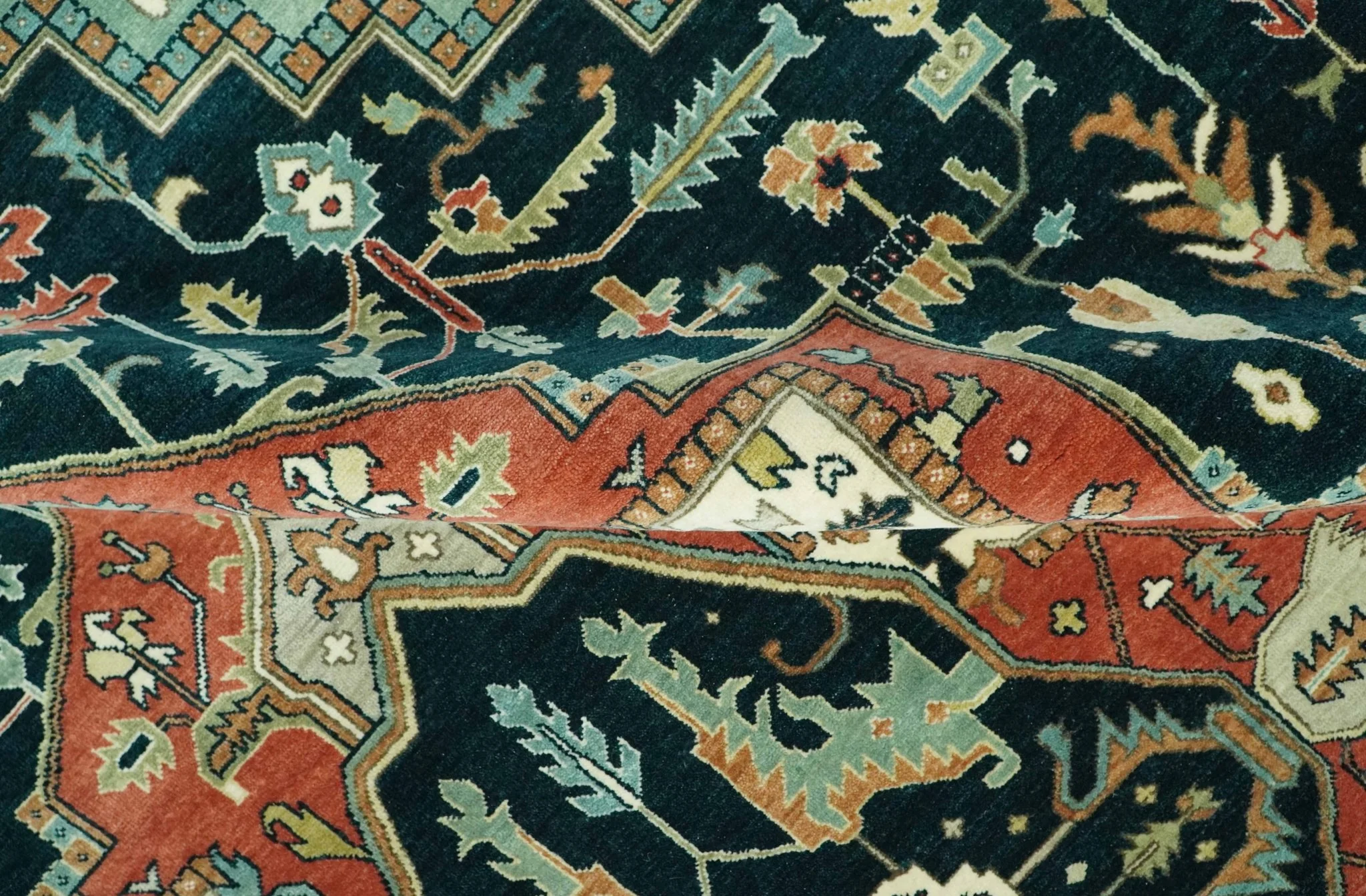 Antique Design Rust, Teal and Green Fine Hand knotted Traditional Heriz 9x12 wool area rug - Image 6