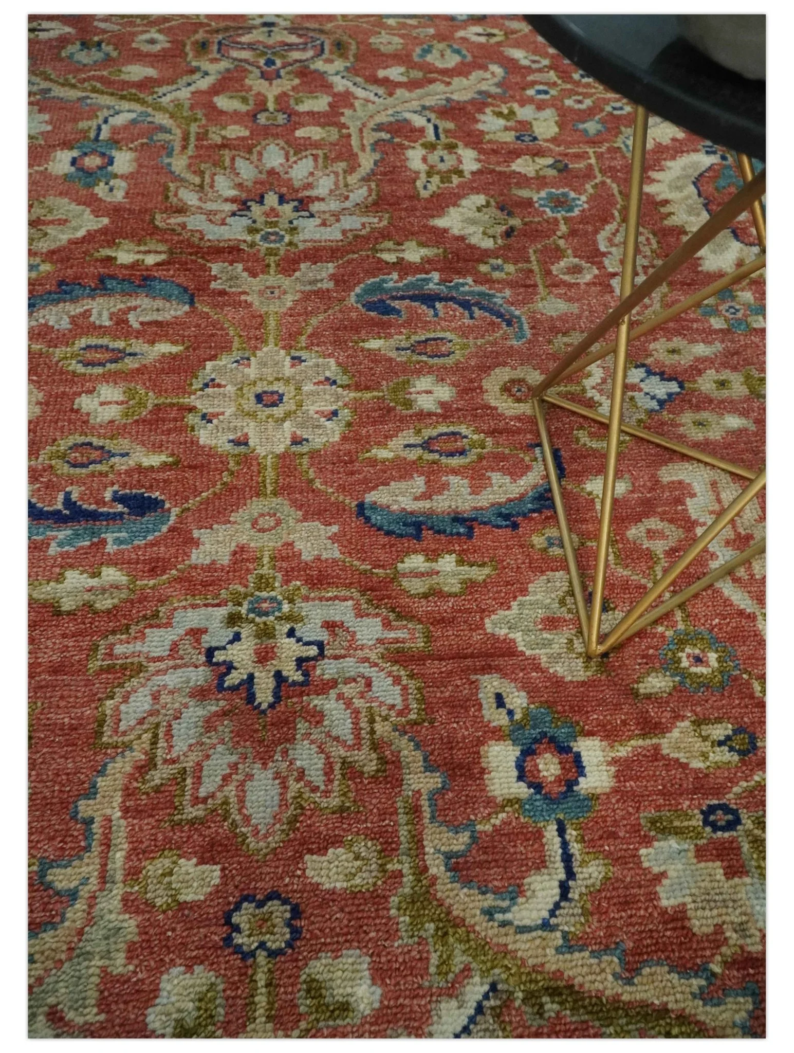Custom Made Antique Floral Style Rust, Teal, Ivory and Olive Hand Knotted Oriental Oushak Wool Area Rug - Image 2